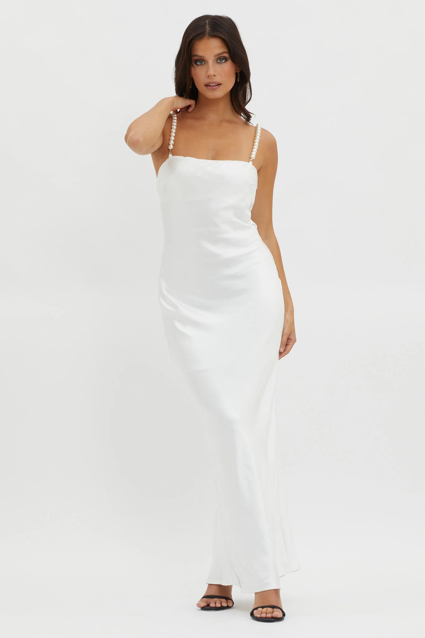 Saving Grace Pearl Strap Maxi Dress Oyster