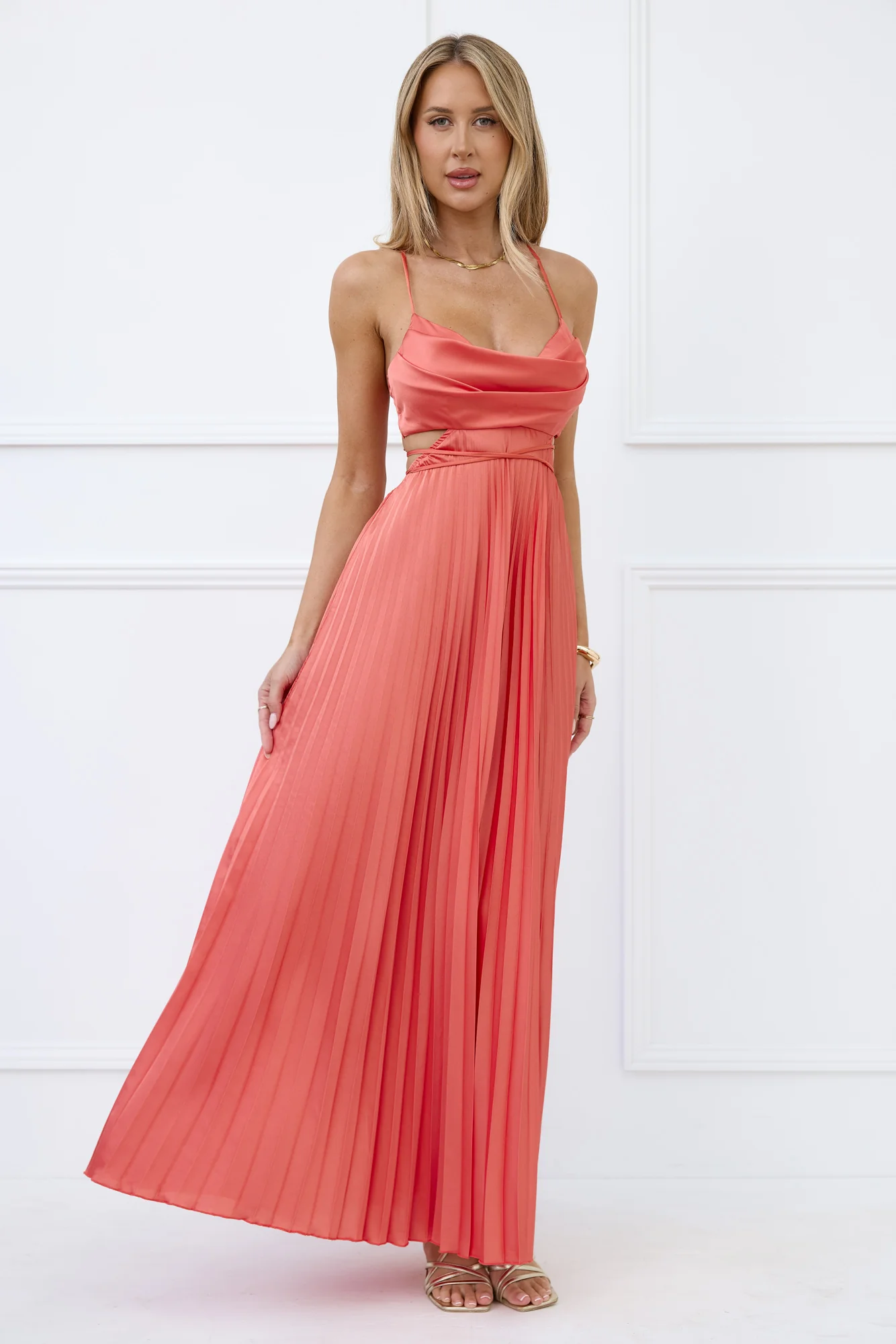 In My Prime Satin Maxi Dress Coral