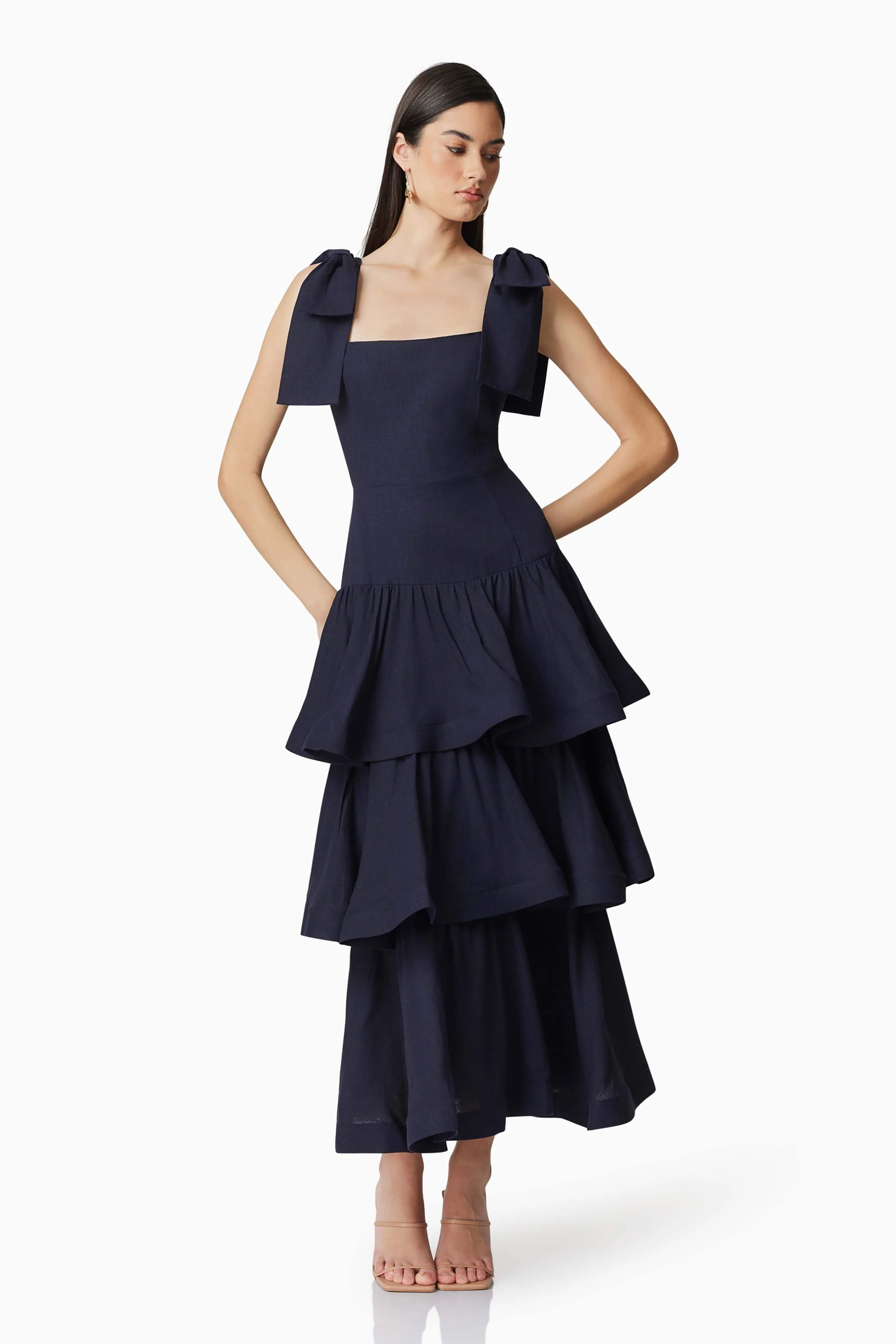 Kara Tiered Maxi Dress in Navy