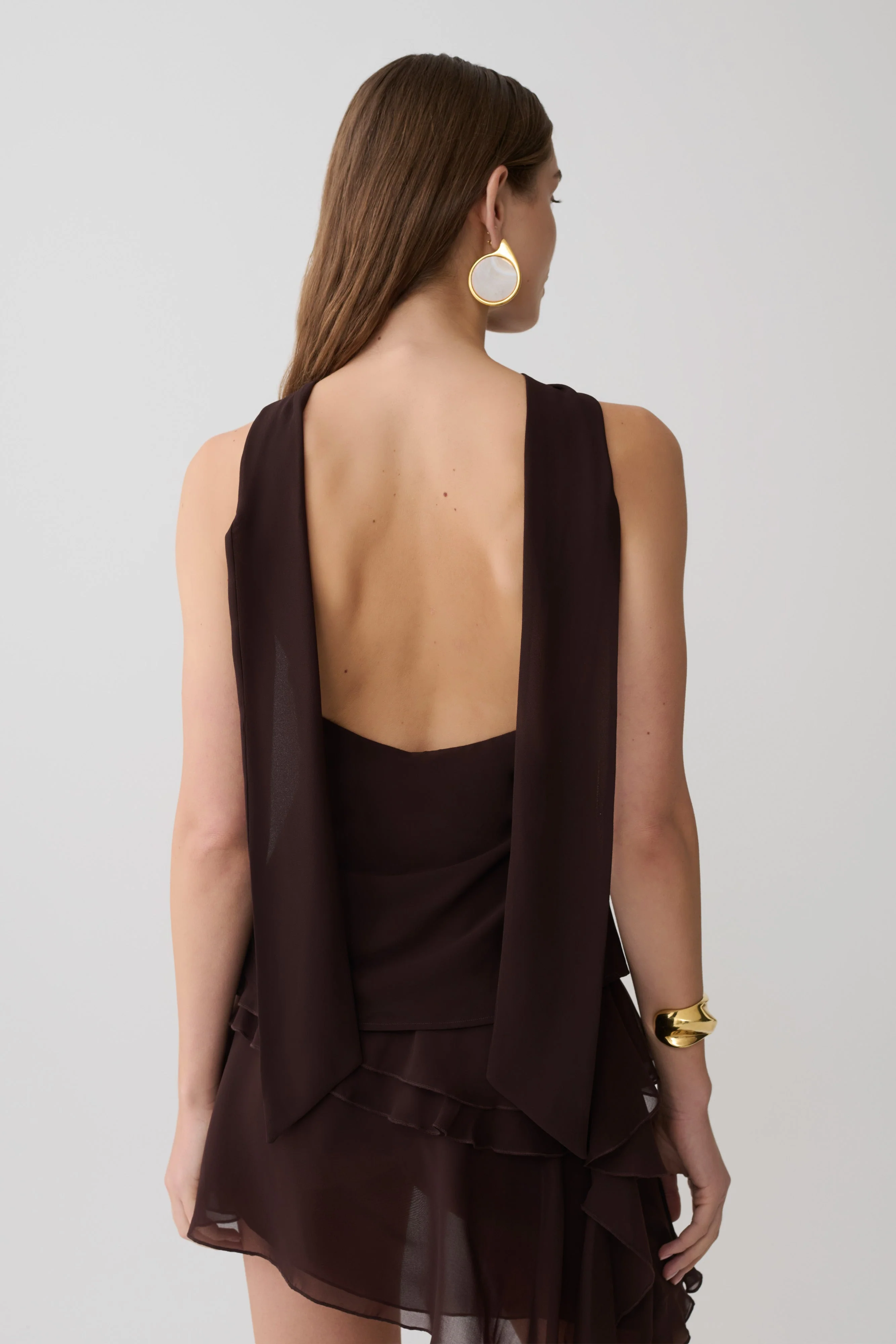 Nora Halter Chiffon Top - Cacao Brown