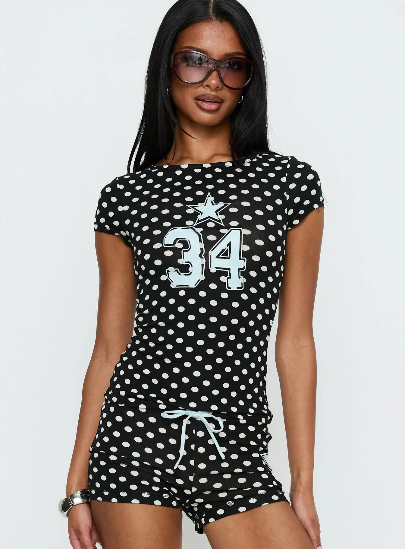 Elacie Graphic Baby Tee Black Polka Dot