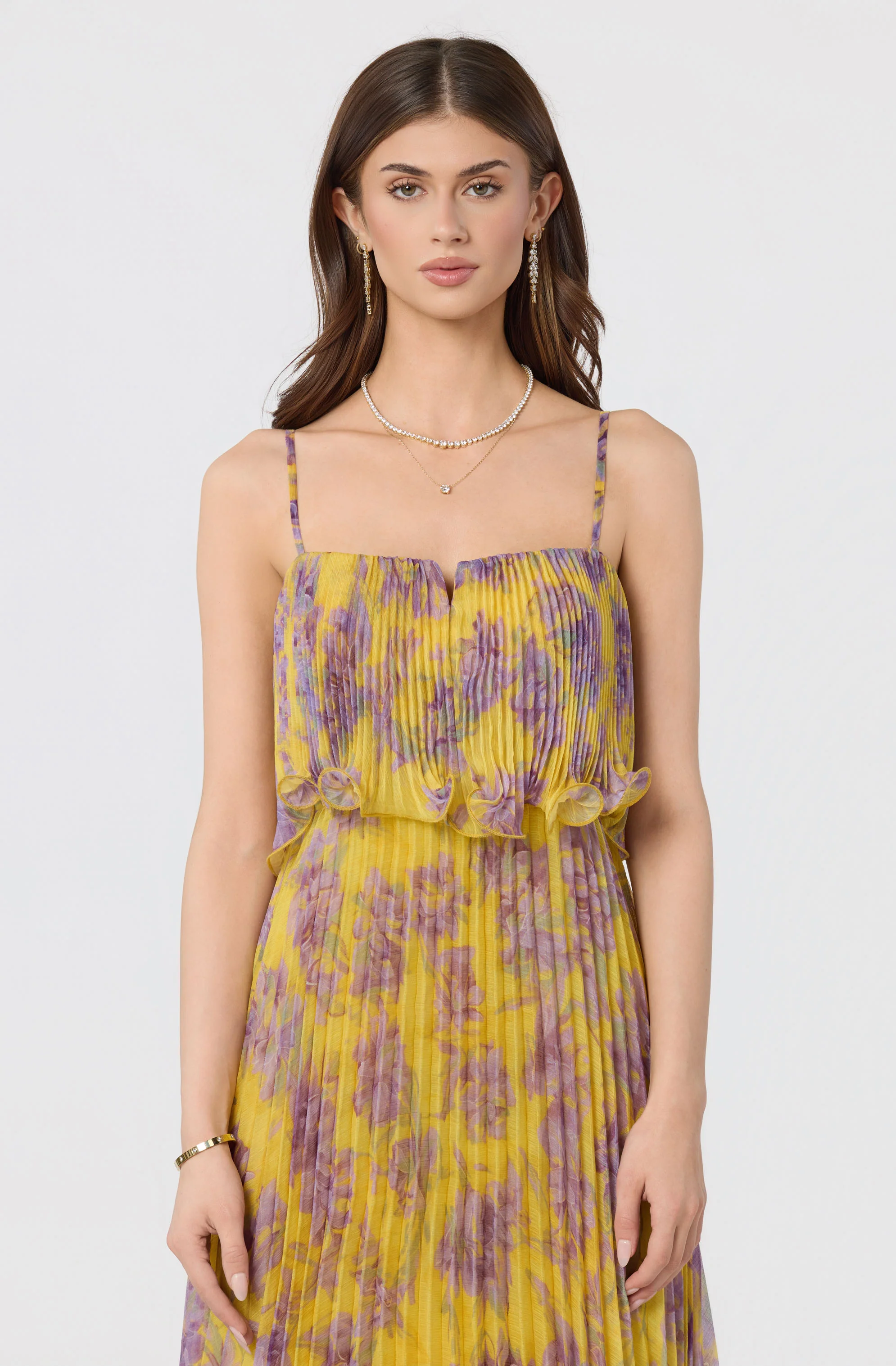 Makennah Plissé Floral Maxi Dress