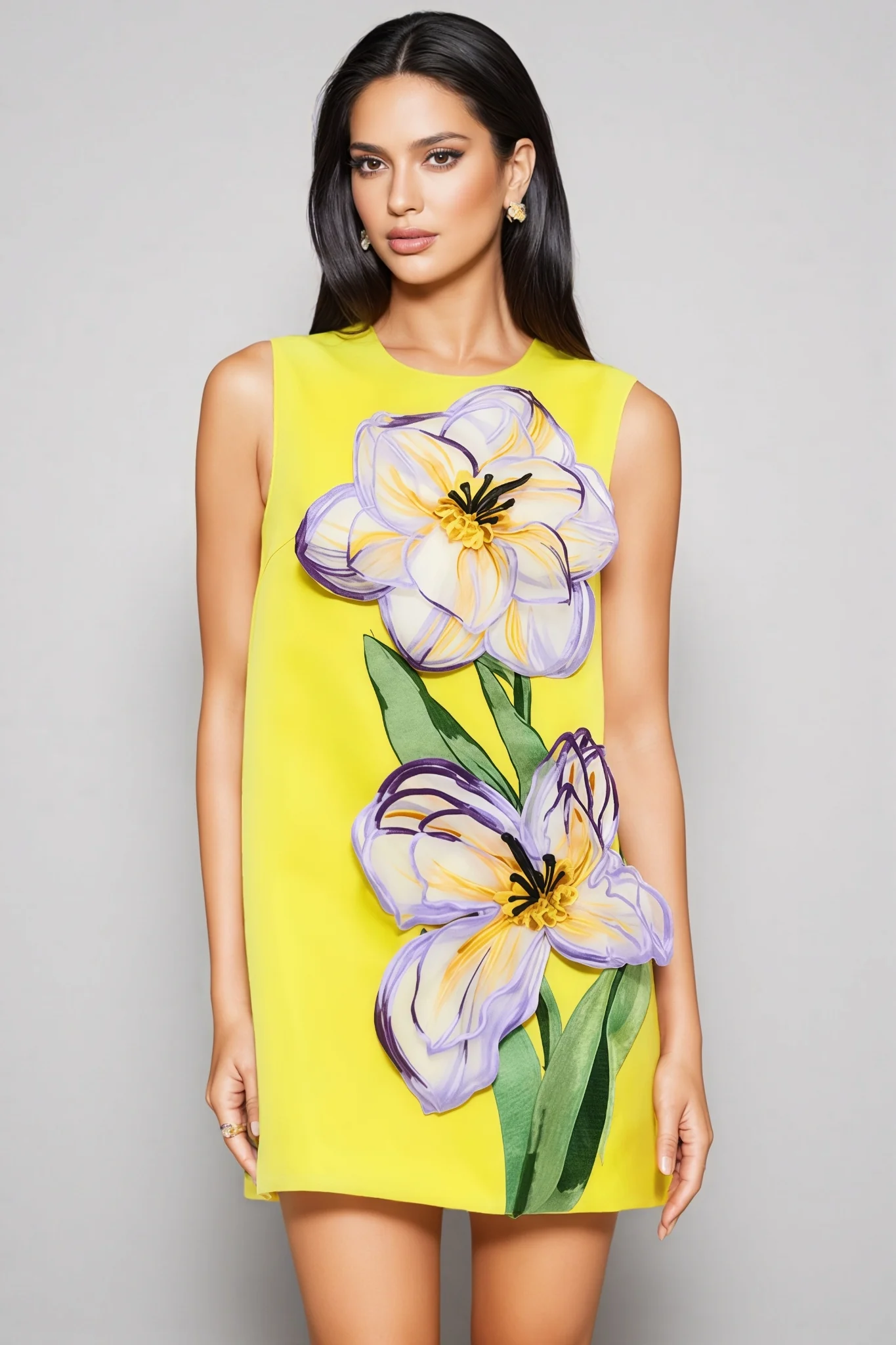 Garrisf Yellow 3D Floral Mini Dress - luluinthesky