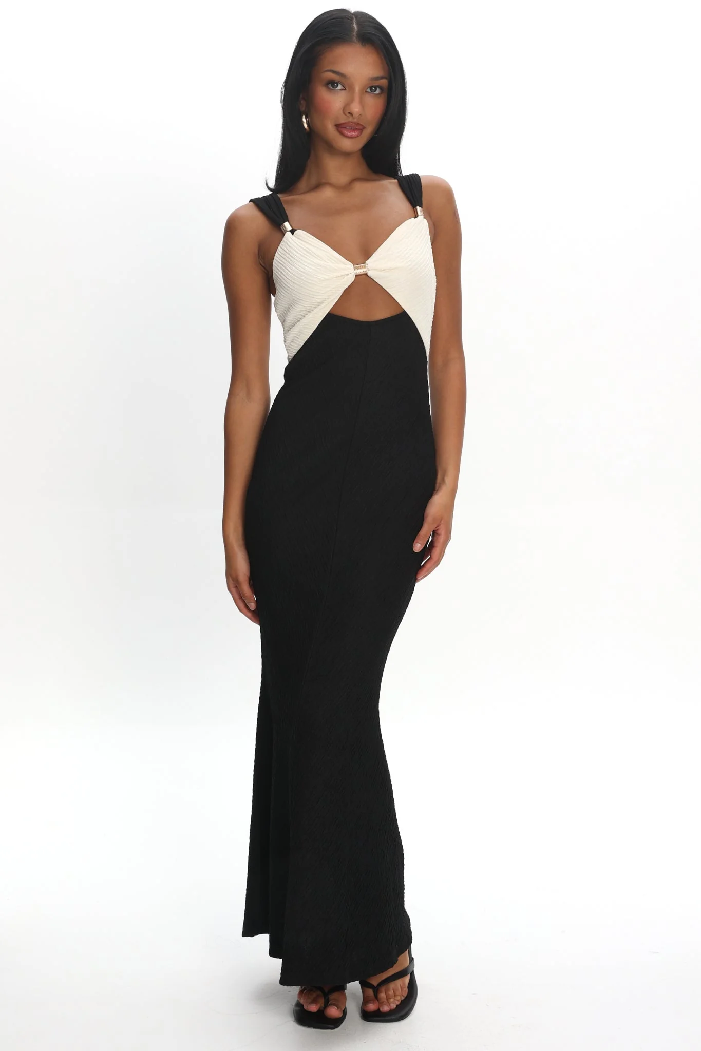 Freyja Contrast Maxi Dress Oyster/Black