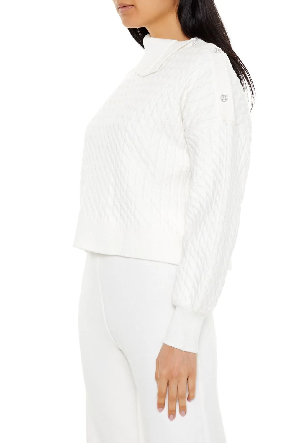 Faux Pearl Cable Knit Sweater