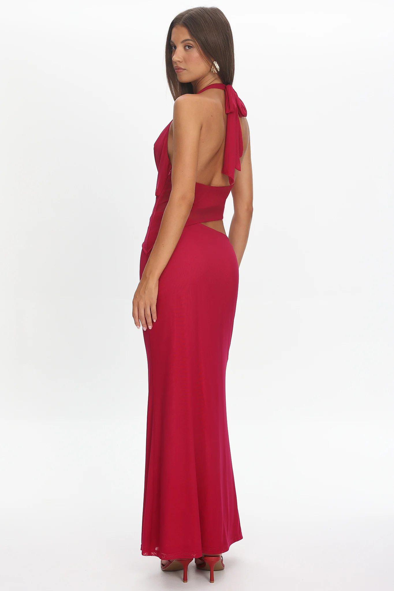 Playing Games Cut-Out Cowl Halter Dress Berry - luluinthesky