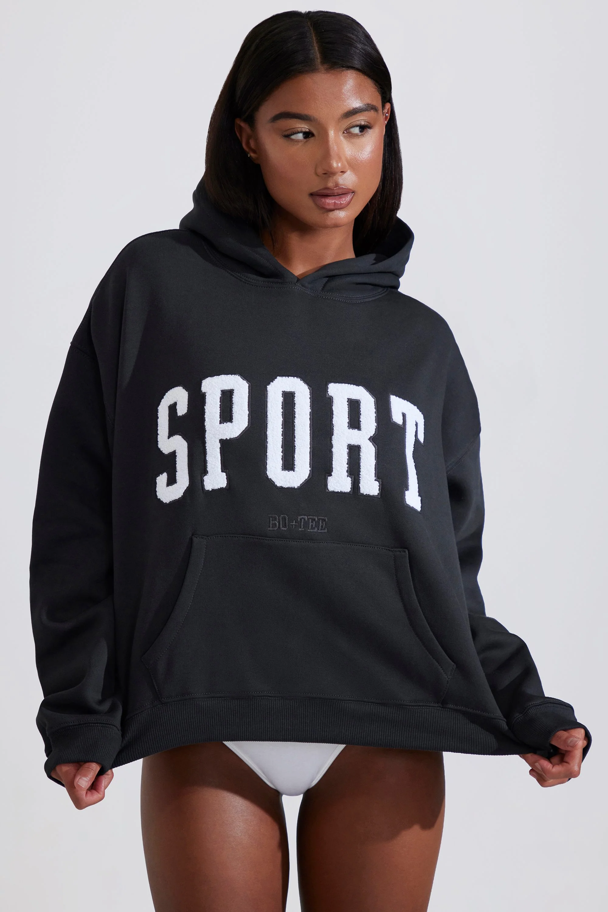 Soft Cotton Fleece Oversized Hoodie in Black