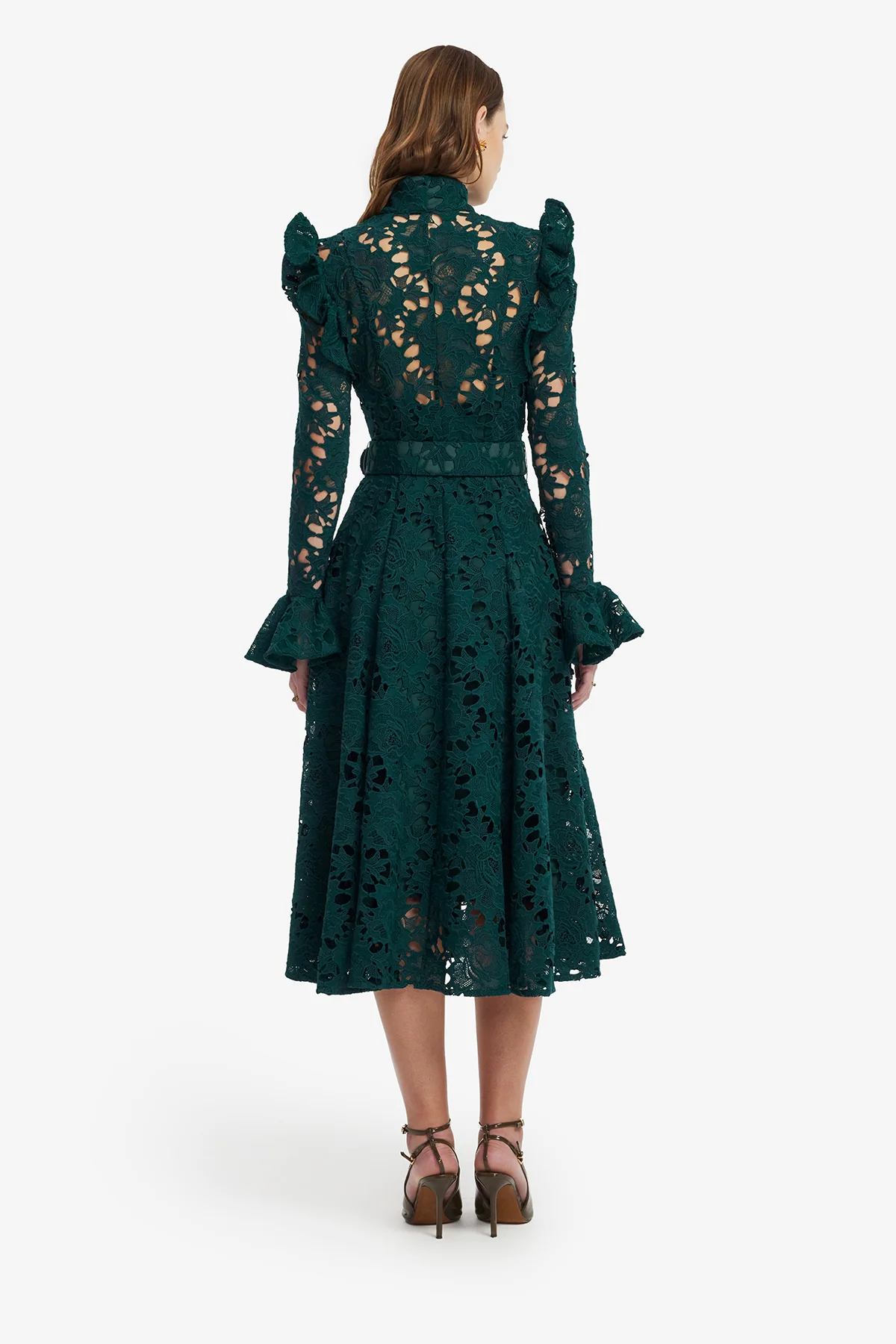 Aliyah Lace Butterfly Sleeve Midi Dress - Emerald