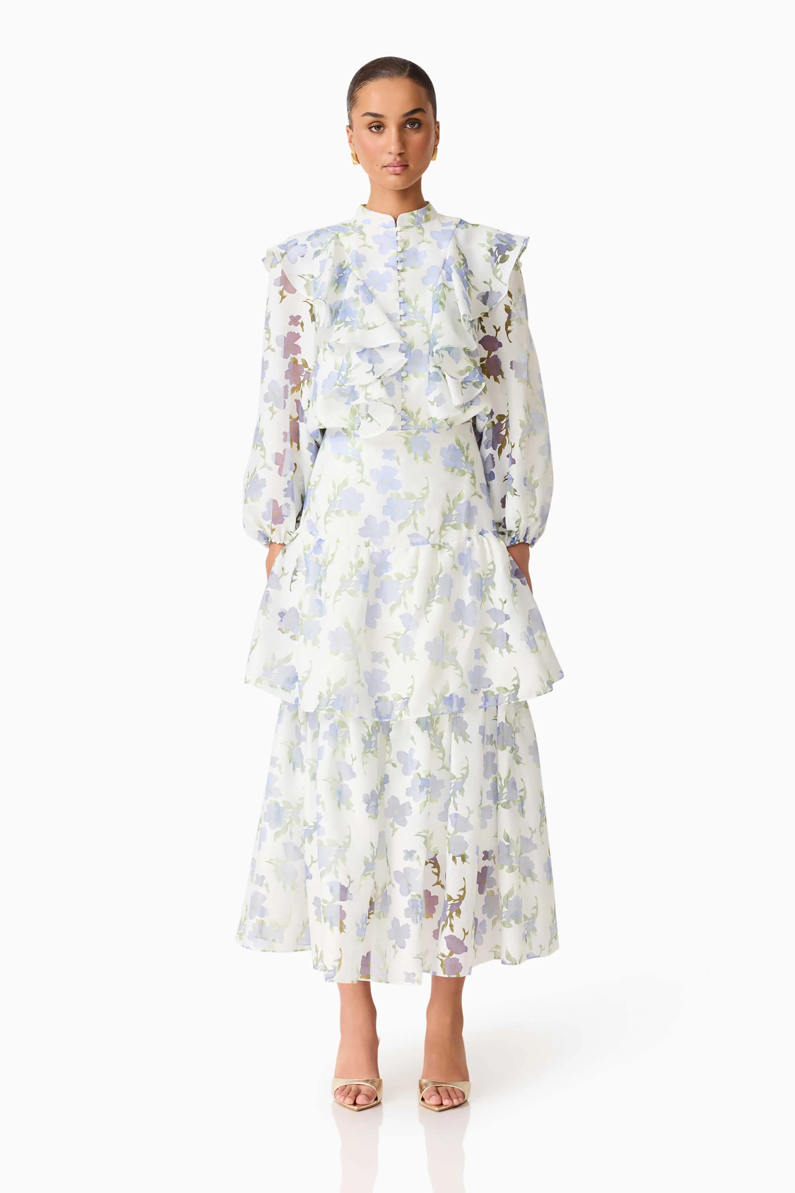 Cleo Top & Skirt Set in White & Blue Floral