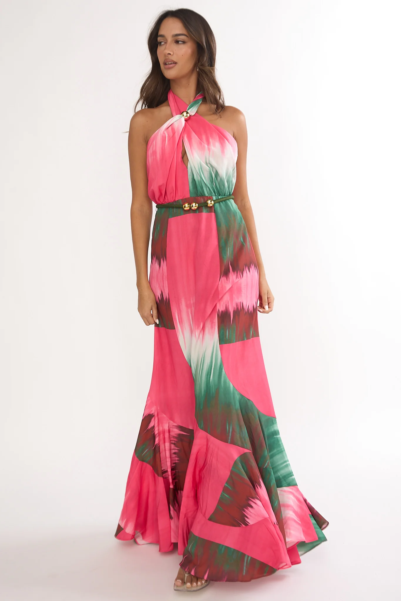 Elaina Rope Waist Halter Maxi Dress Fuchsia - luluinthesky