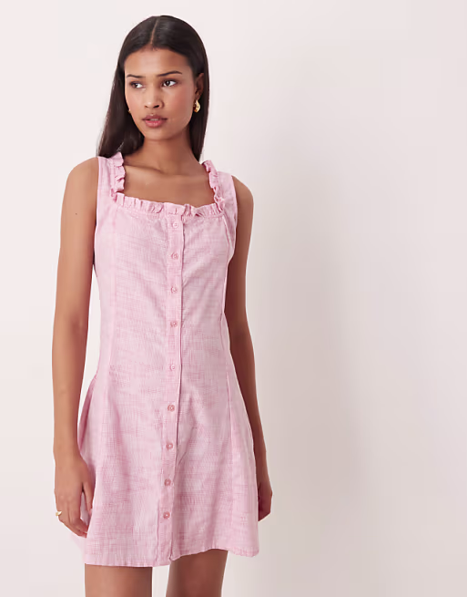 Esmée mini beach dress with ruffle trim in pink gingham