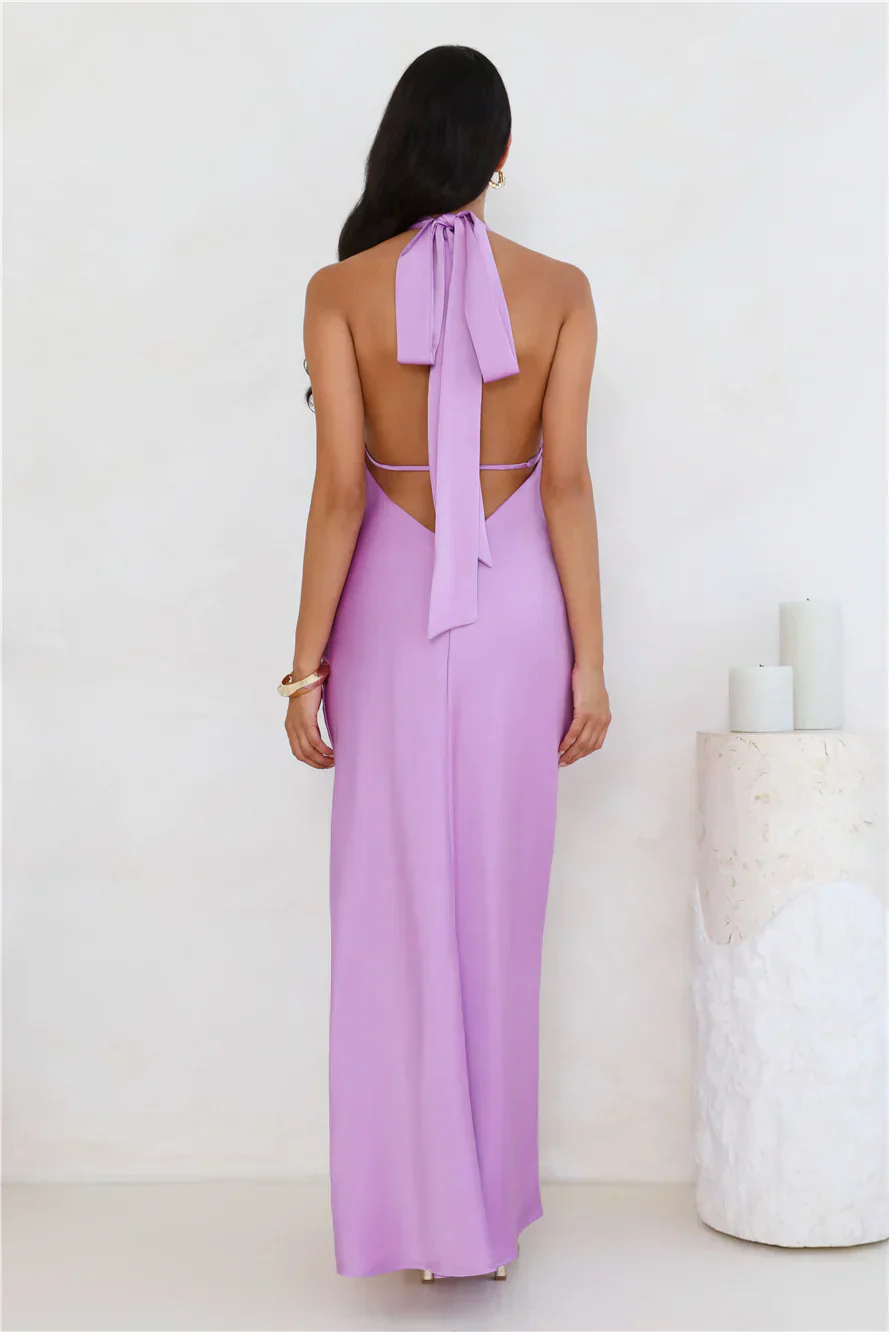 Delicate Dazzle Halter Satin Maxi Dress