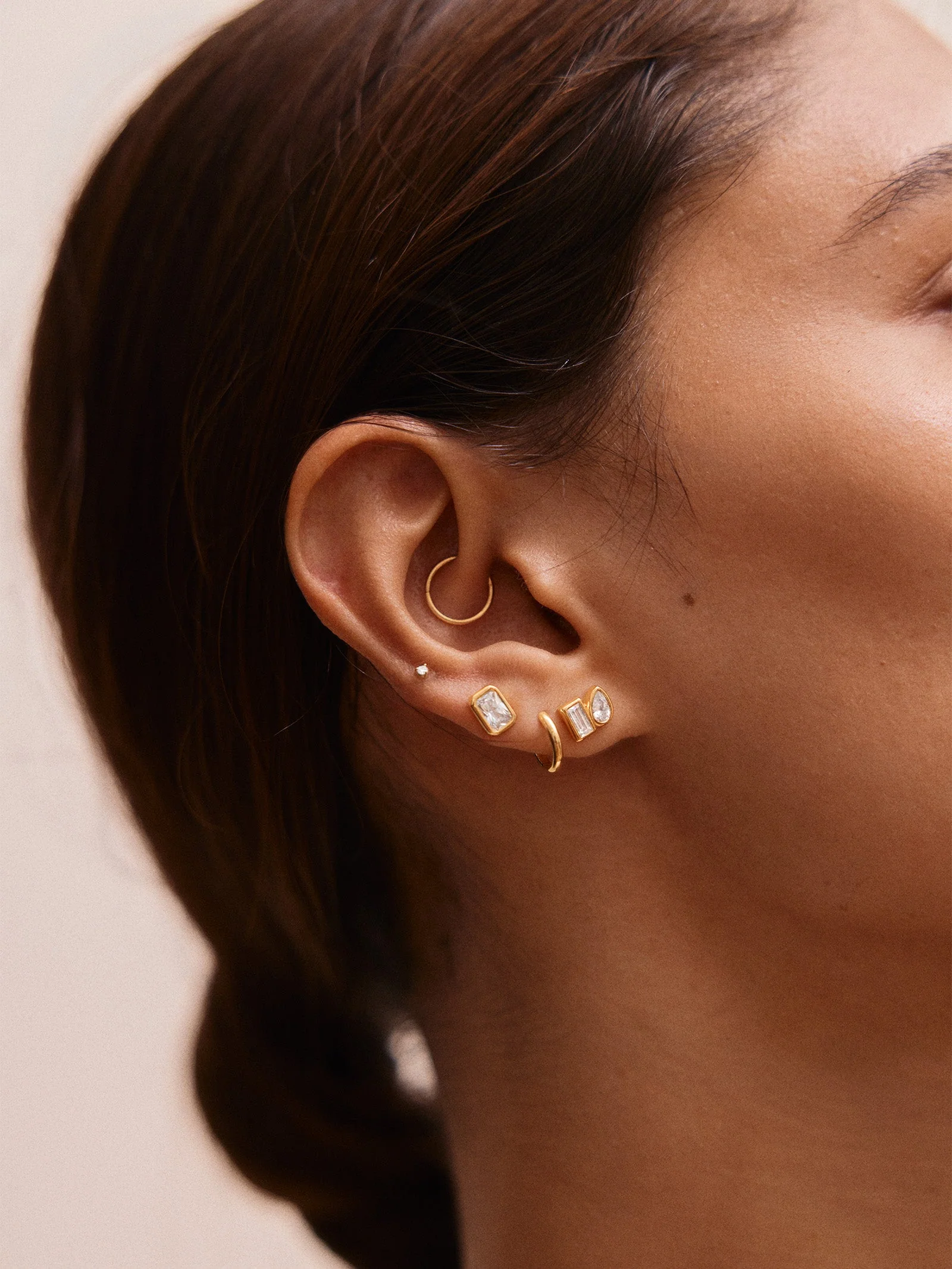 Bianca 14K Gold Earrings - Emerald Bezel Set Earrings