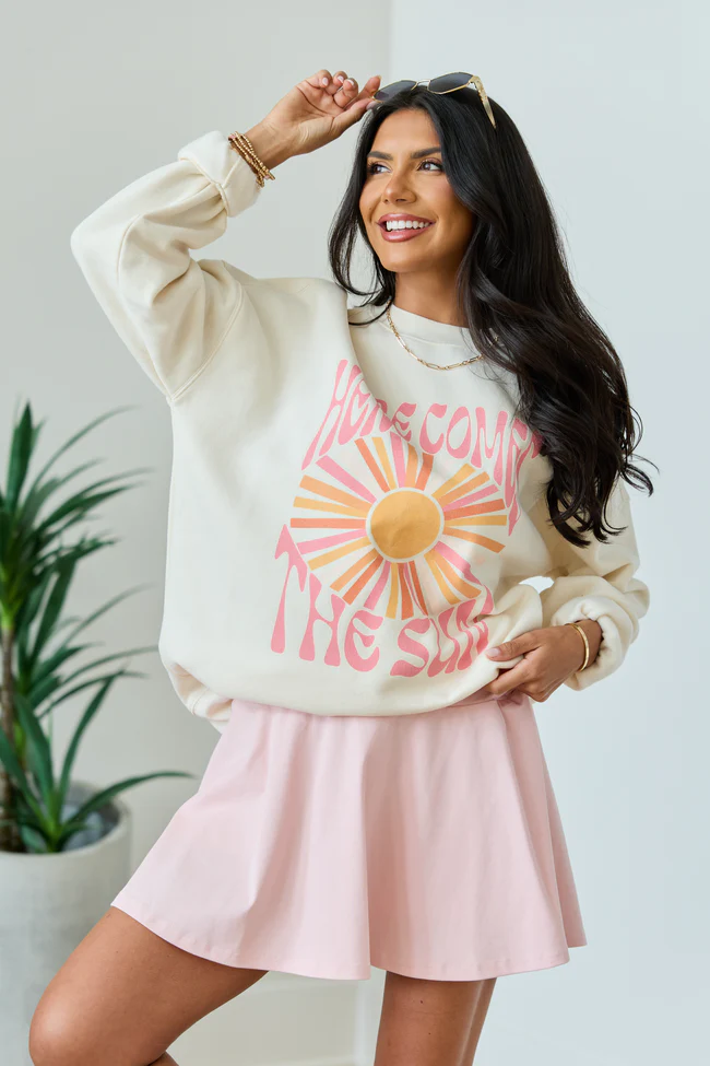 Here Comes The Sun Burst Cream Graphic Sweatshirt