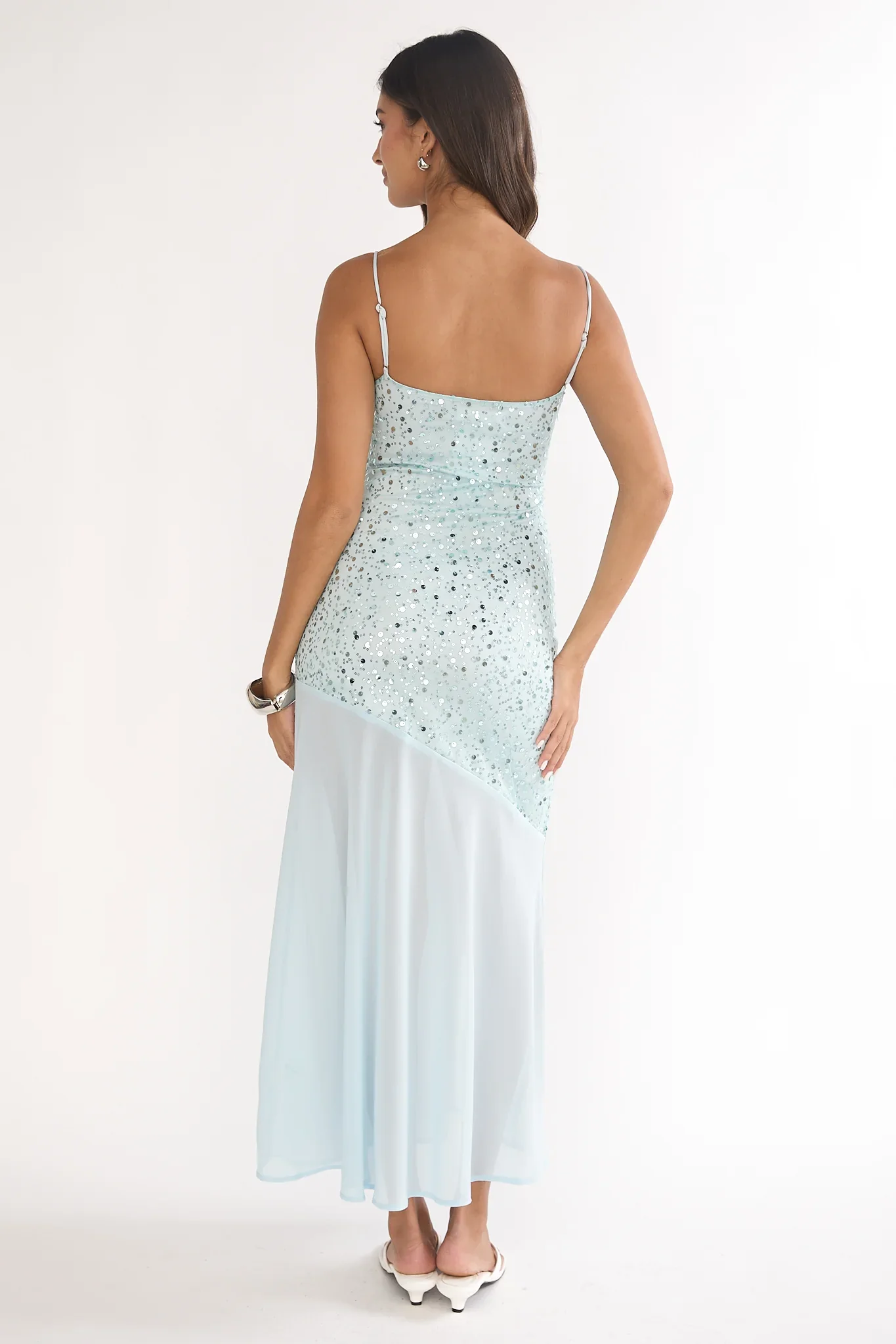 Gilded Dream Chiffon Hem Maxi Dress Sequin Sage