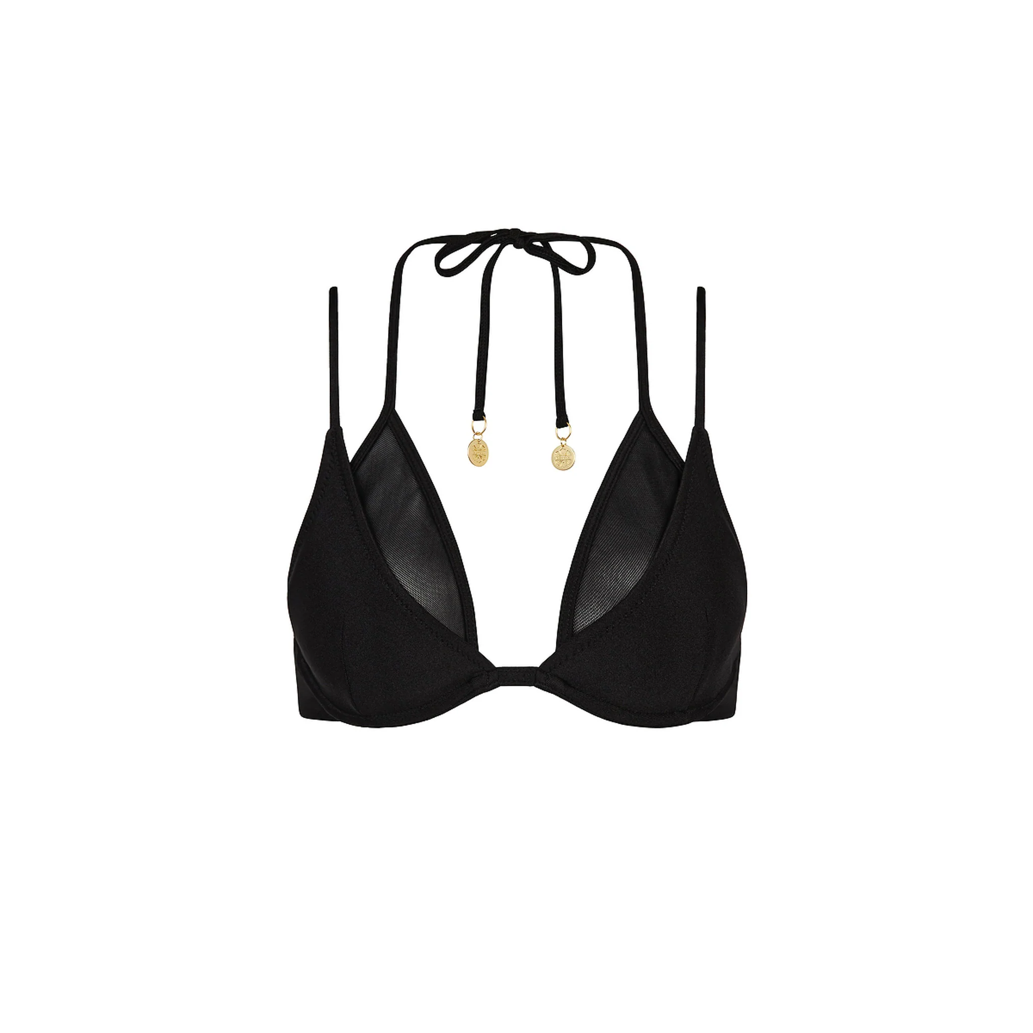 Layered Mesh Underwire Bikini Top - Twilight Black