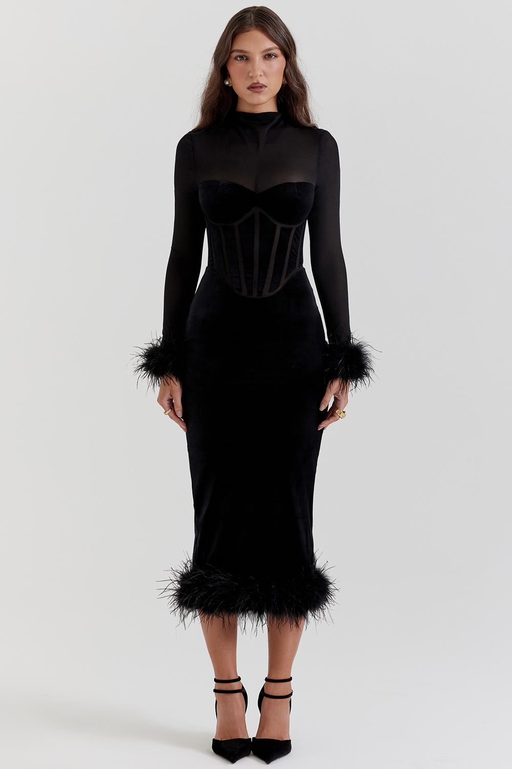 black velvet midi dress