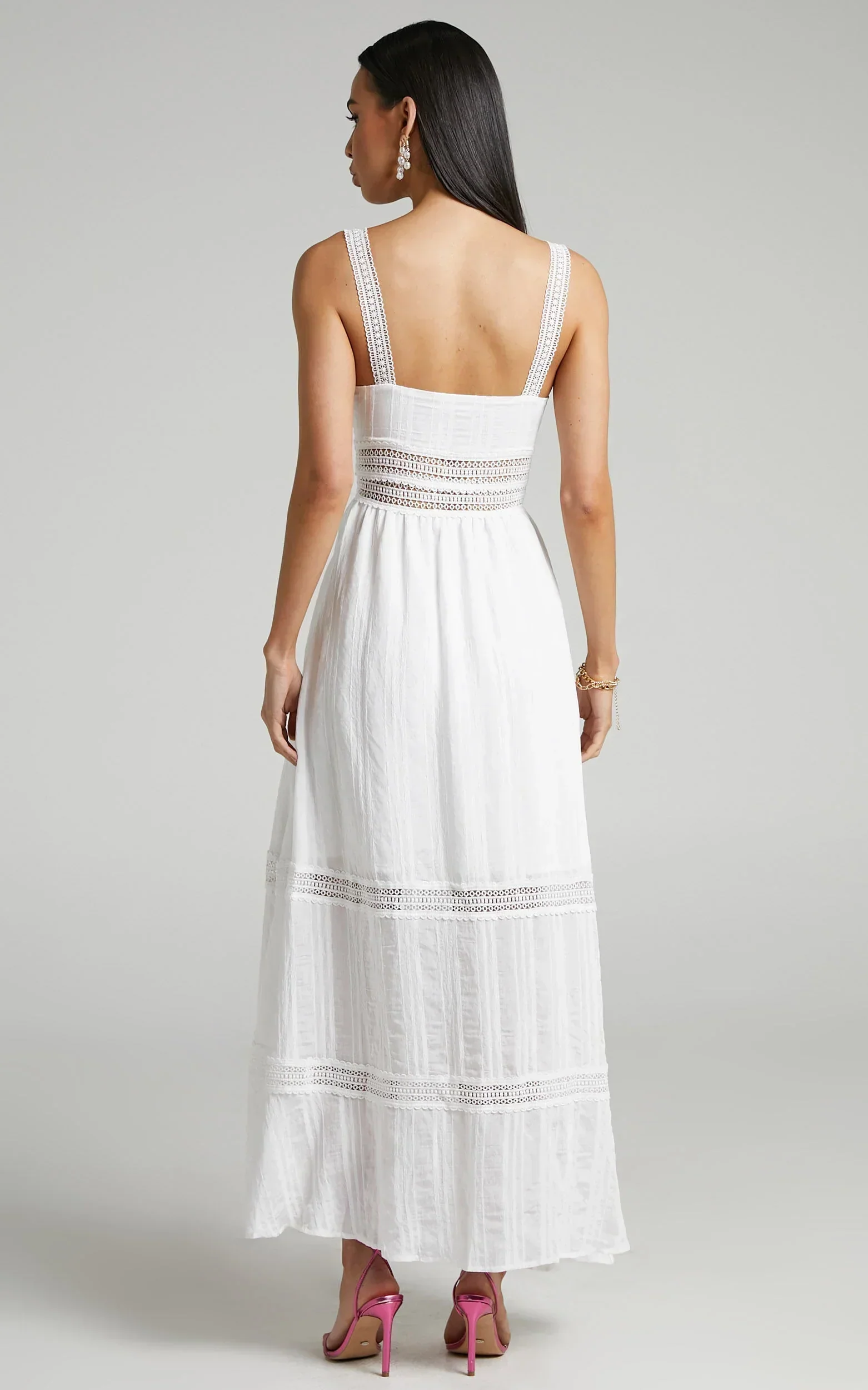 Angelique Maxi Dress - Lace Trim Dress in White - luluinthesky