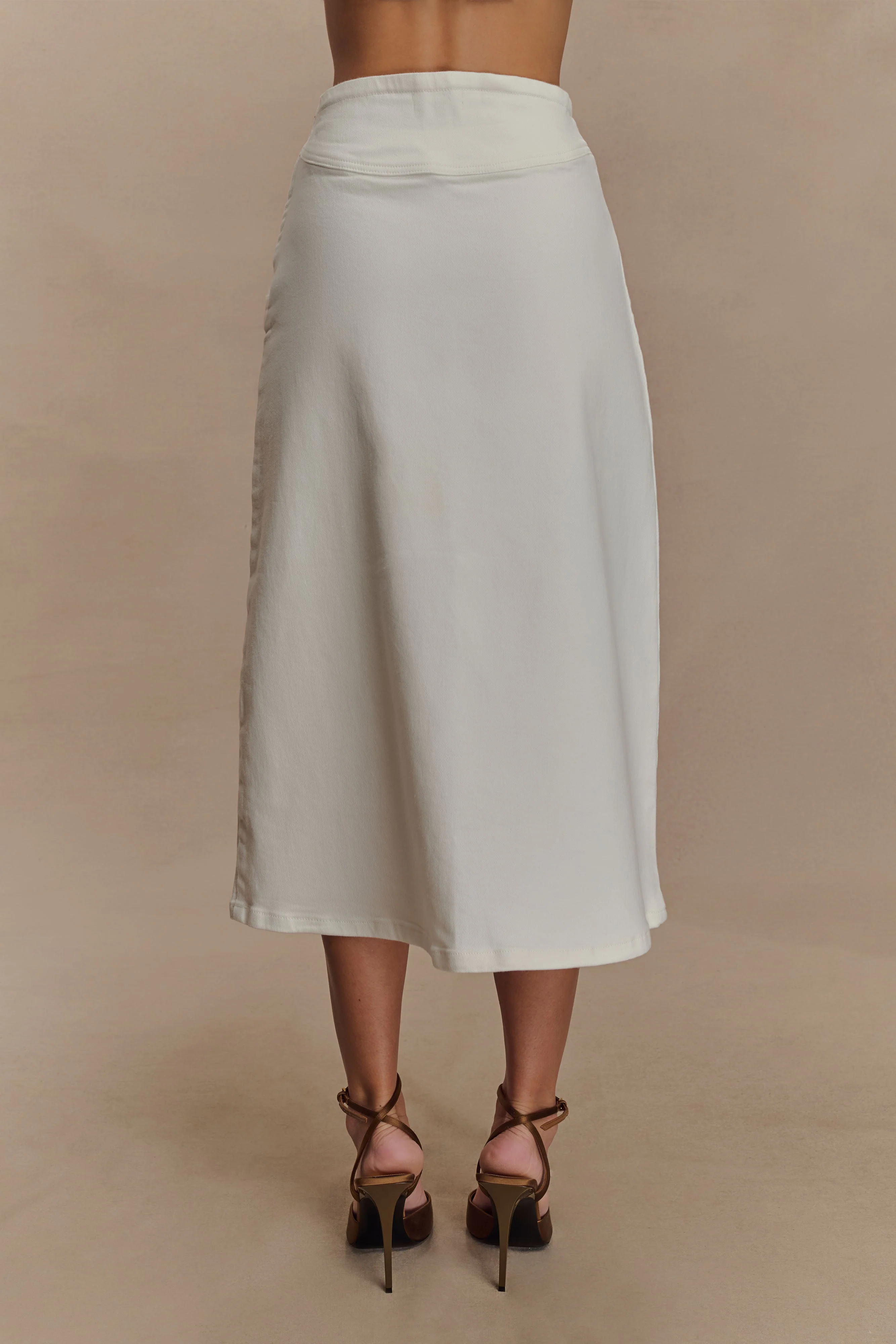 Cecilia Denim A-Line Midi Skirt - White