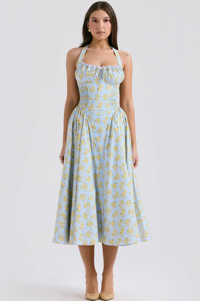 Adabella Cotton Halter Midi Sundress