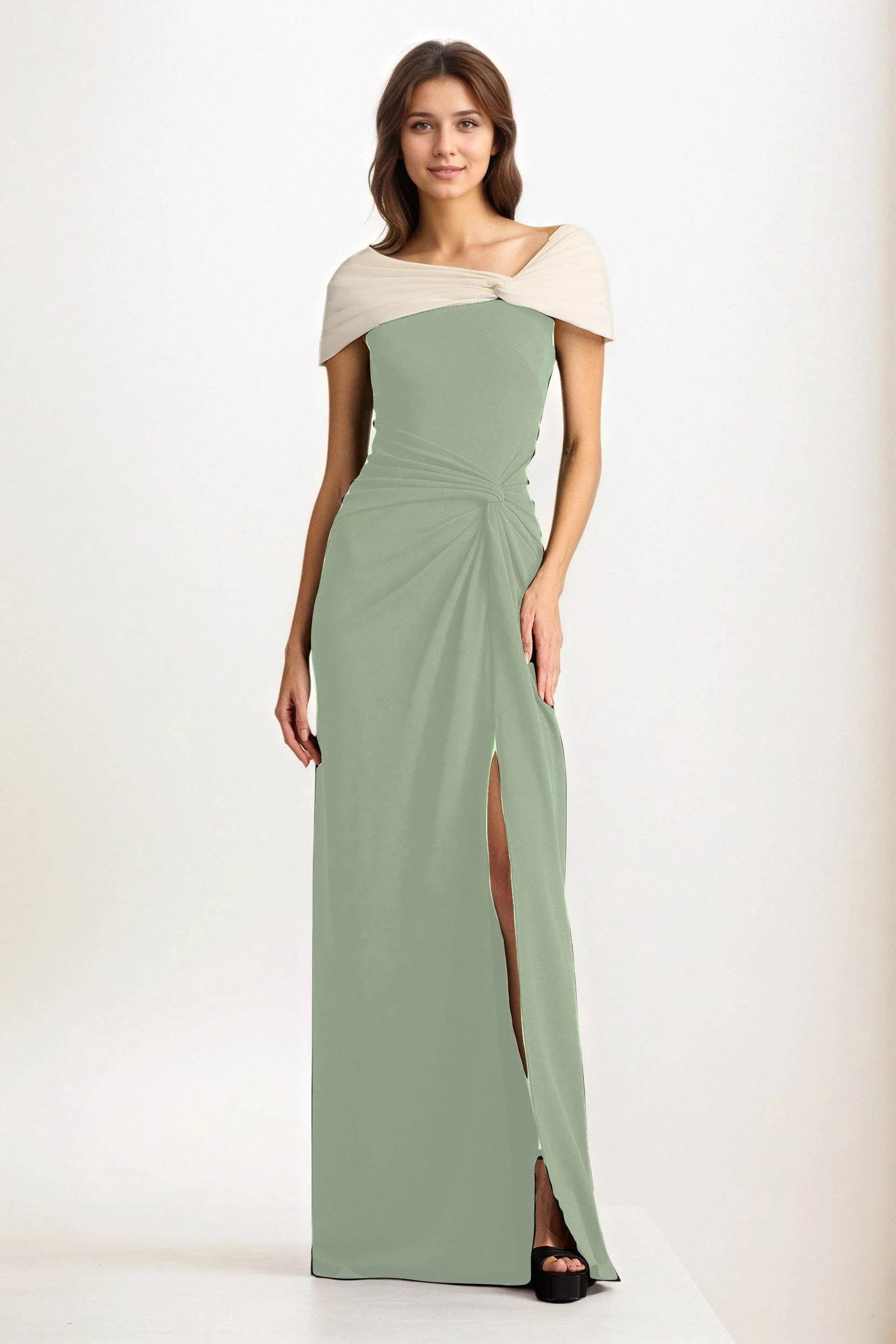 Sheath-Column Maxi Chiffon Wedding Guest Dress CG0279