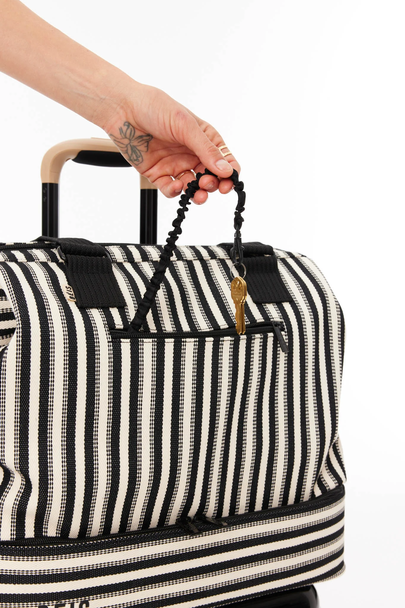 BEIS 'The Mini Weekender in Black Stripe