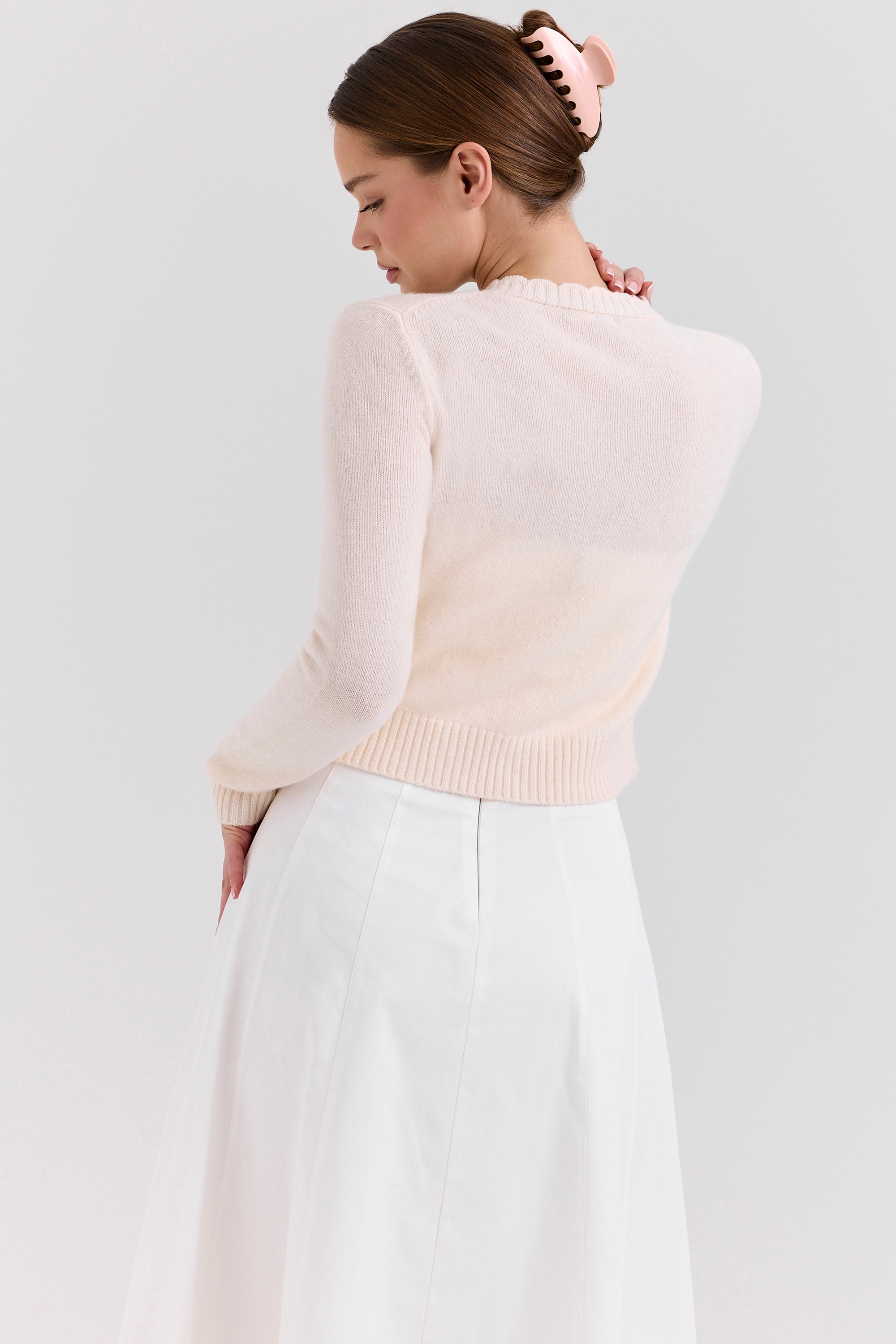 Cream Lambswool Rose Embroidered Cardigan