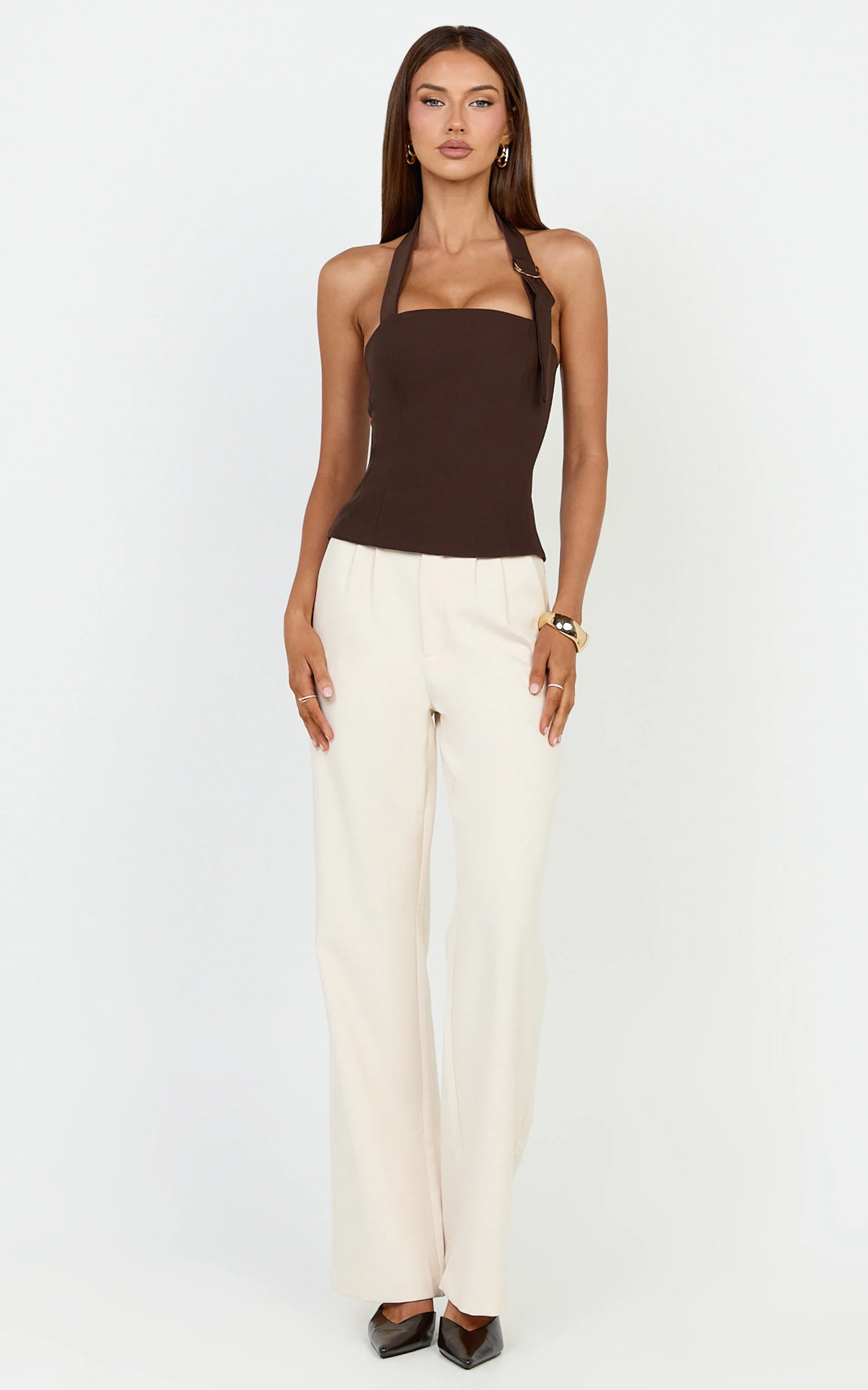 Tyler Top - Adjustable Halter Fitted Top in Chocolate