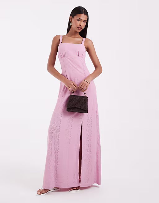 Vero Moda broderie cami maxi dress in light pink