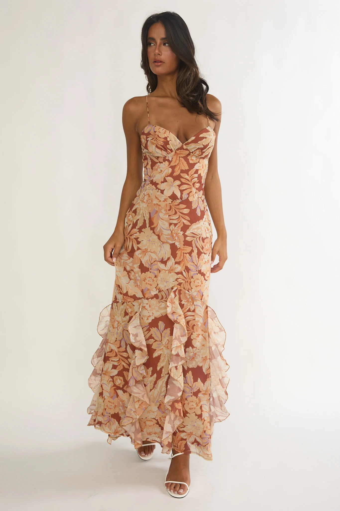 Charlisa Strappy Back Ruffle Maxi Dress Floral Yellow