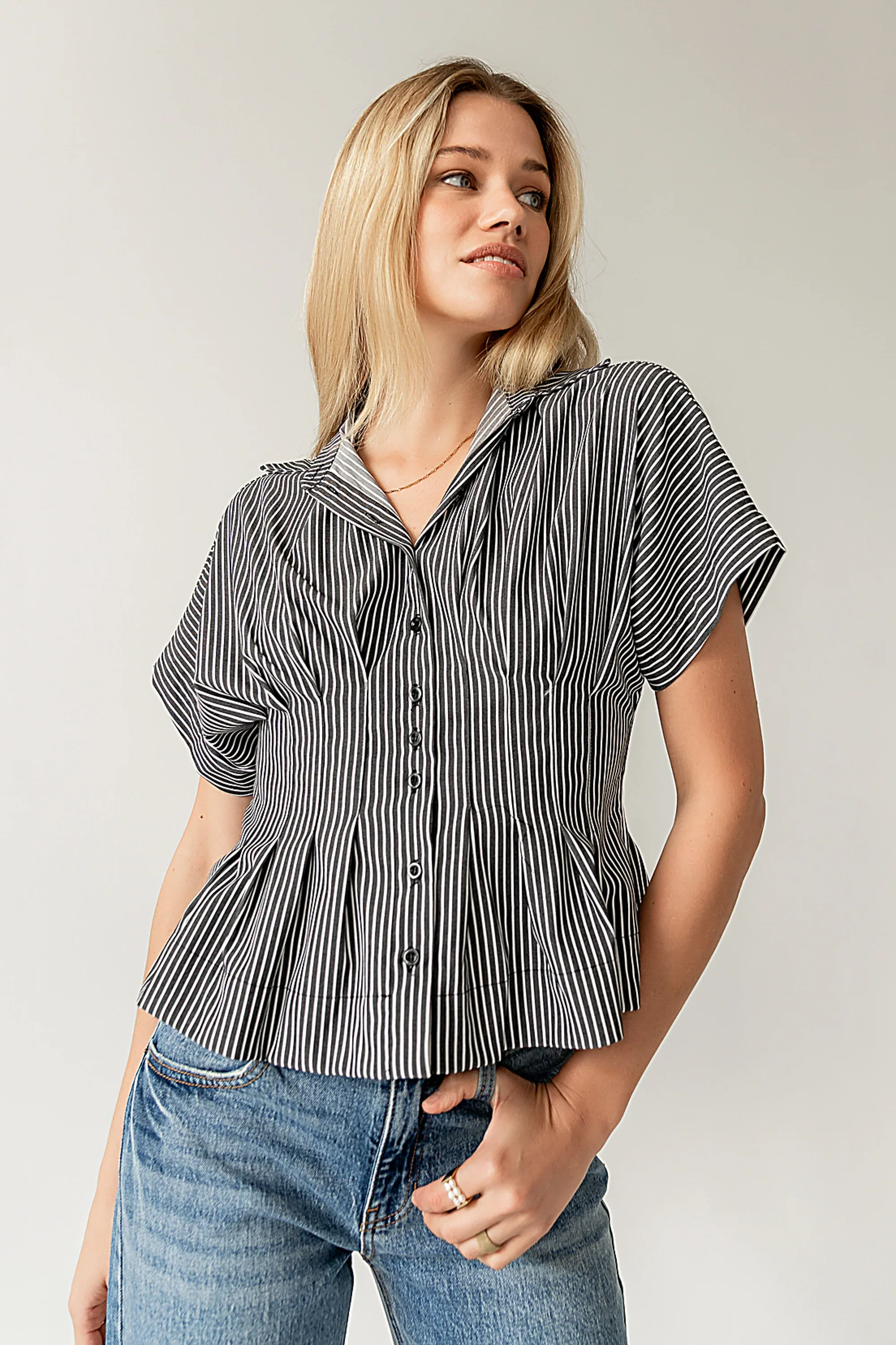 Alec Striped Blouse in Grey