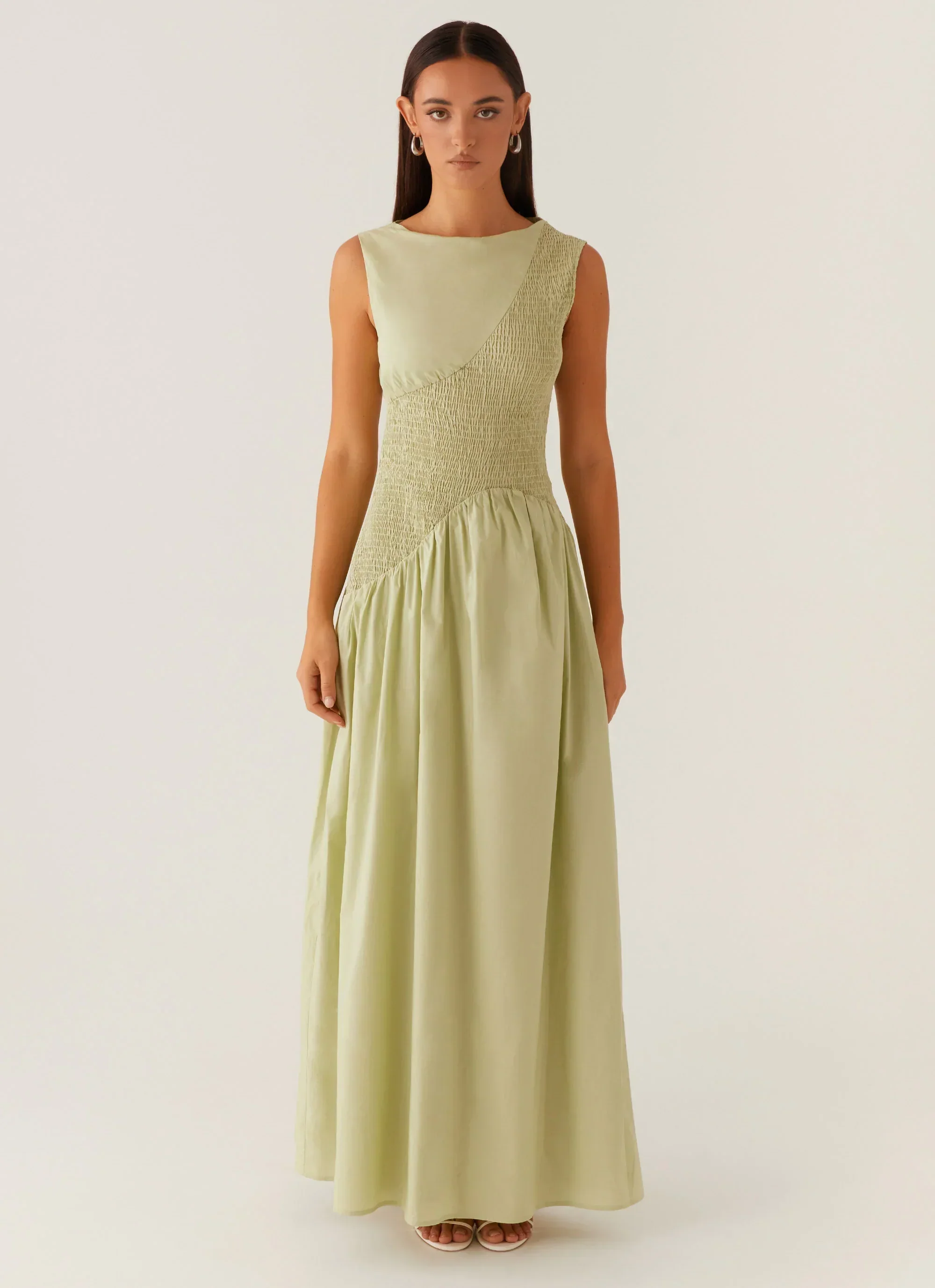 Altitude Shirred Maxi Dress - Pastel Green - luluinthesky