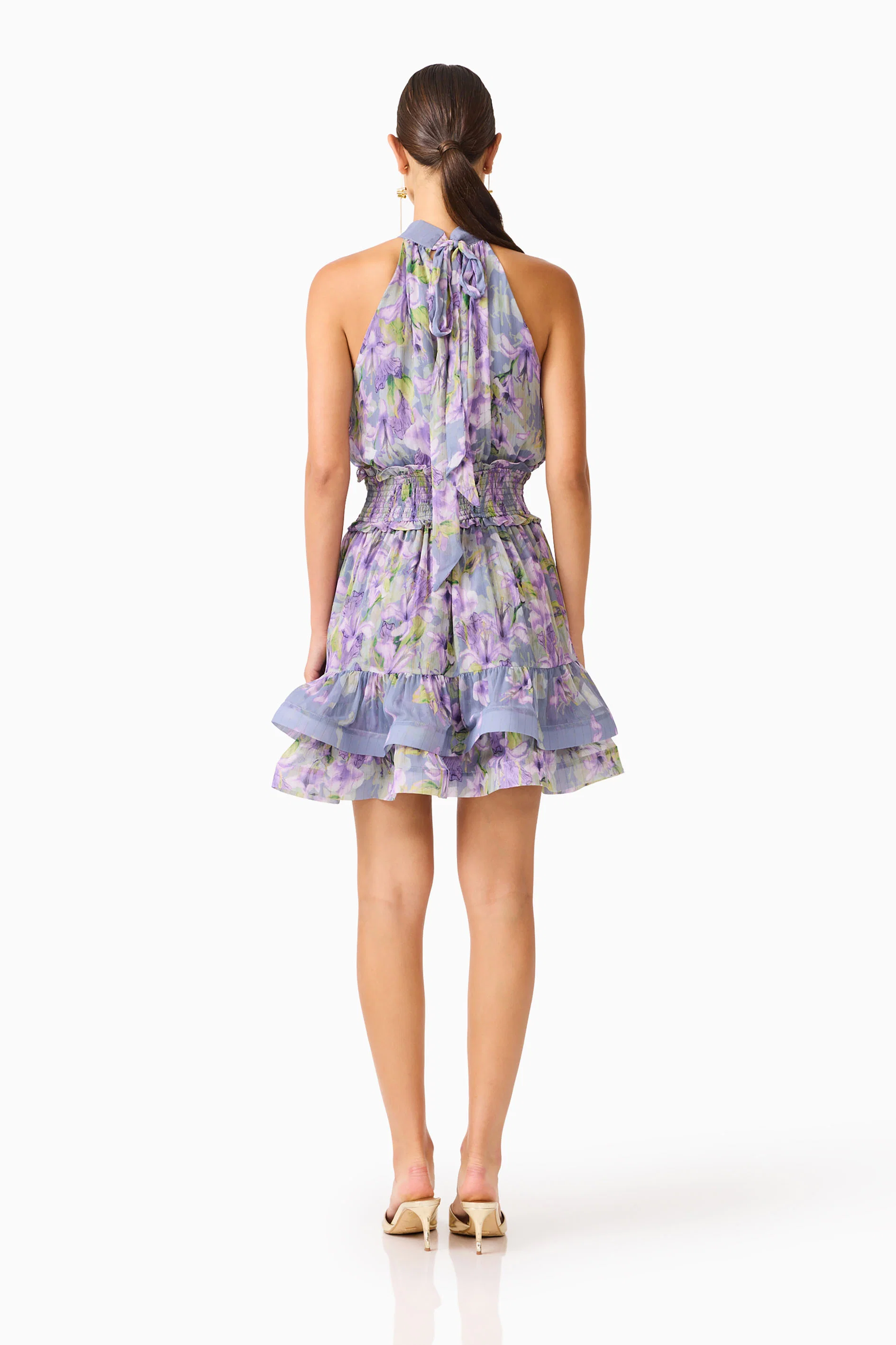 Milena Halter Mini Dress in Purple Floral