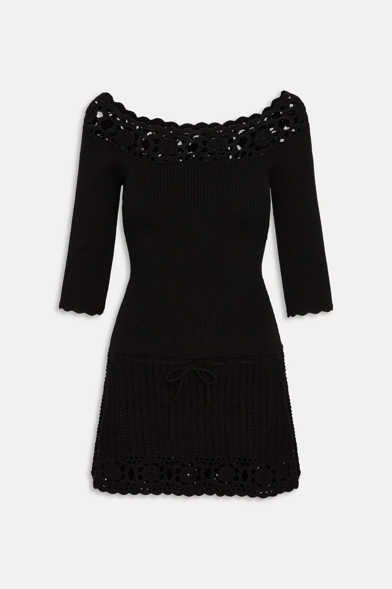 Kaia Crochet Knit Mini Dress - Black