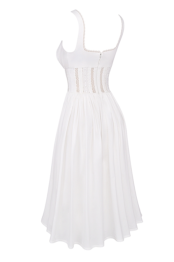 White Lace Trim Midi Dress