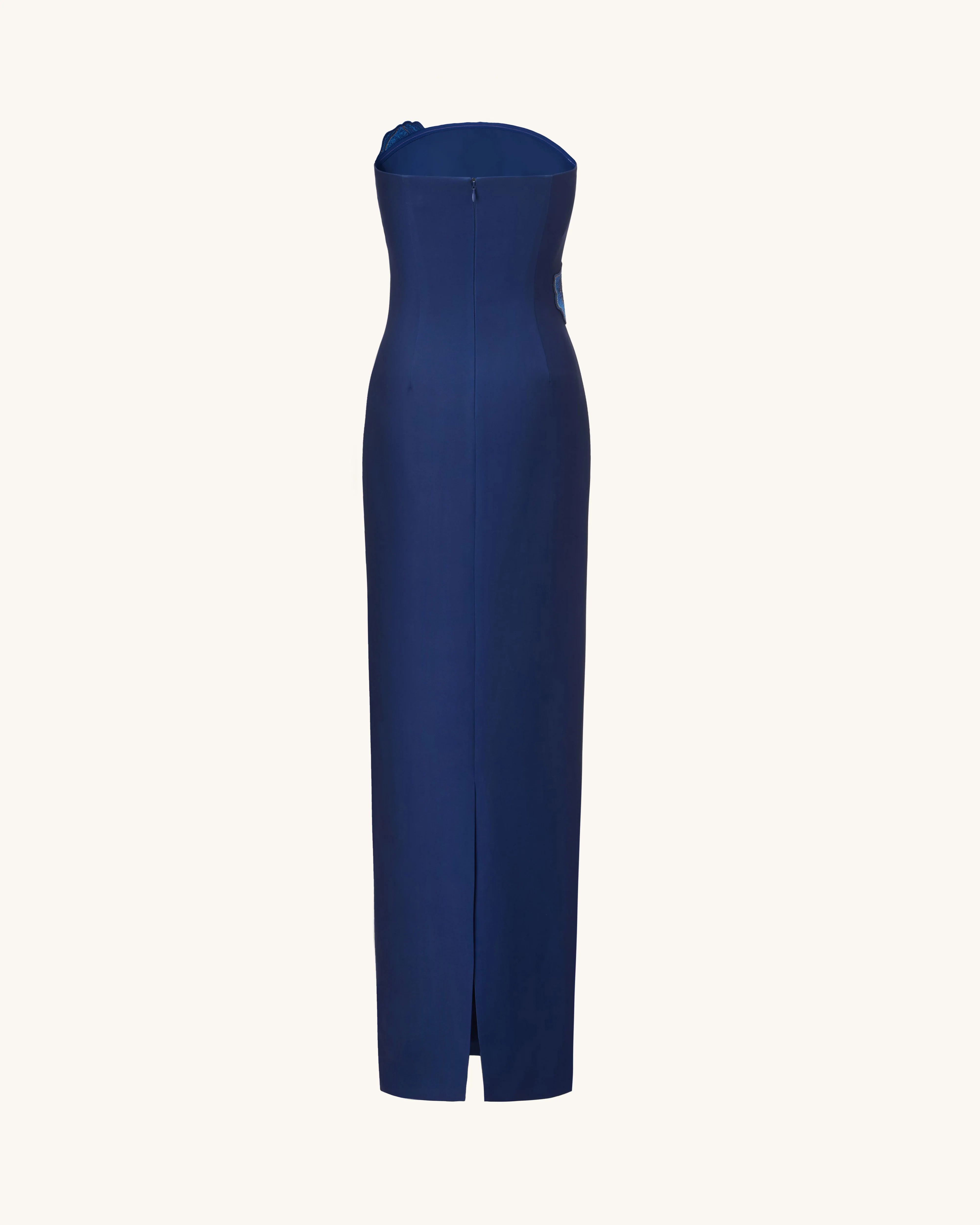 Iris Embroidered Strapless Maxi Dress - Navy Blue - FASHION NOB