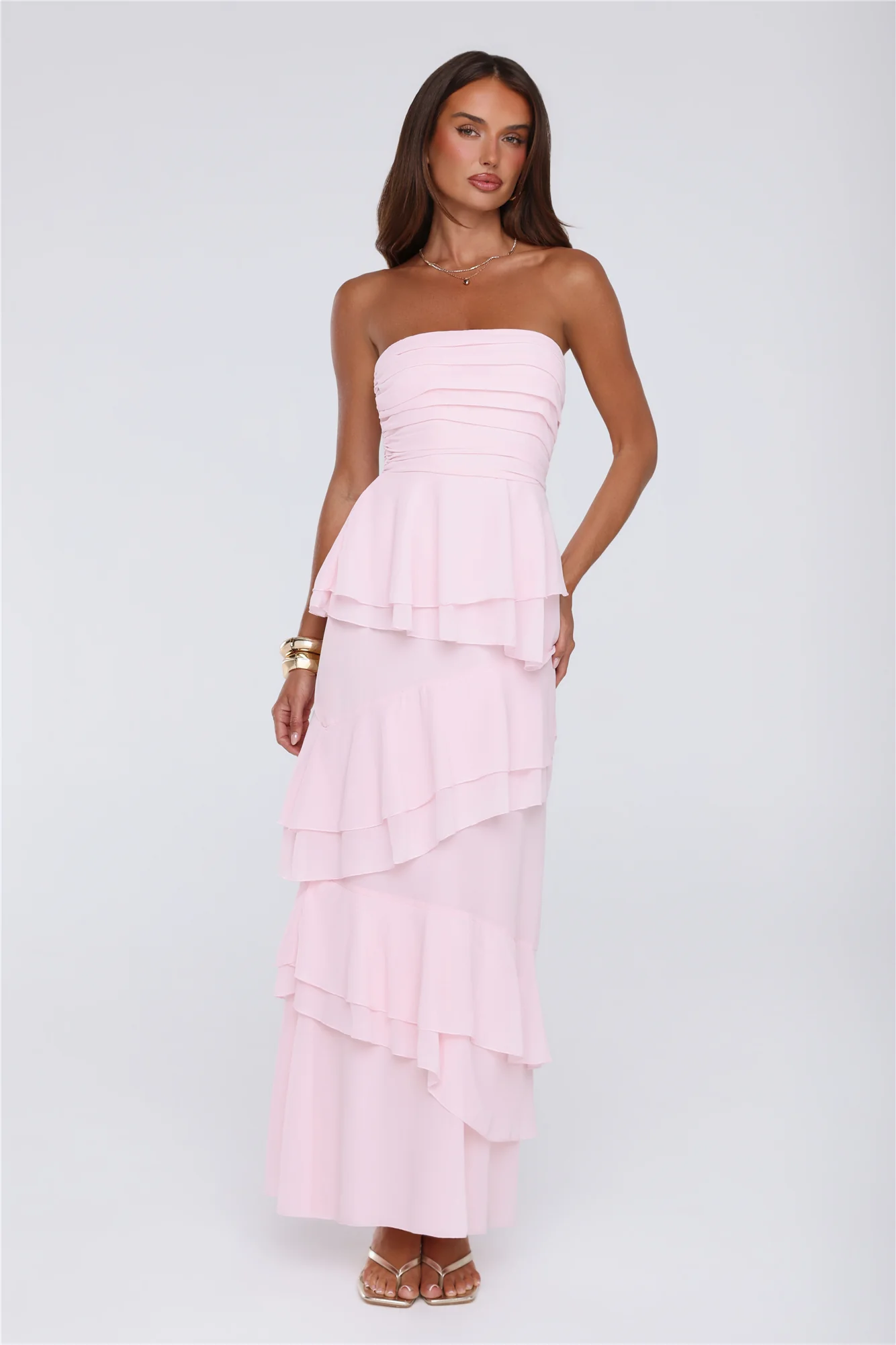 Dressed To Be Seen Strapless Maxi Dress Pink - FASHION NOB