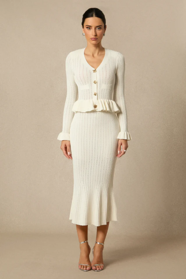 Alice Ruffle Ribbed Knit Midi Dress