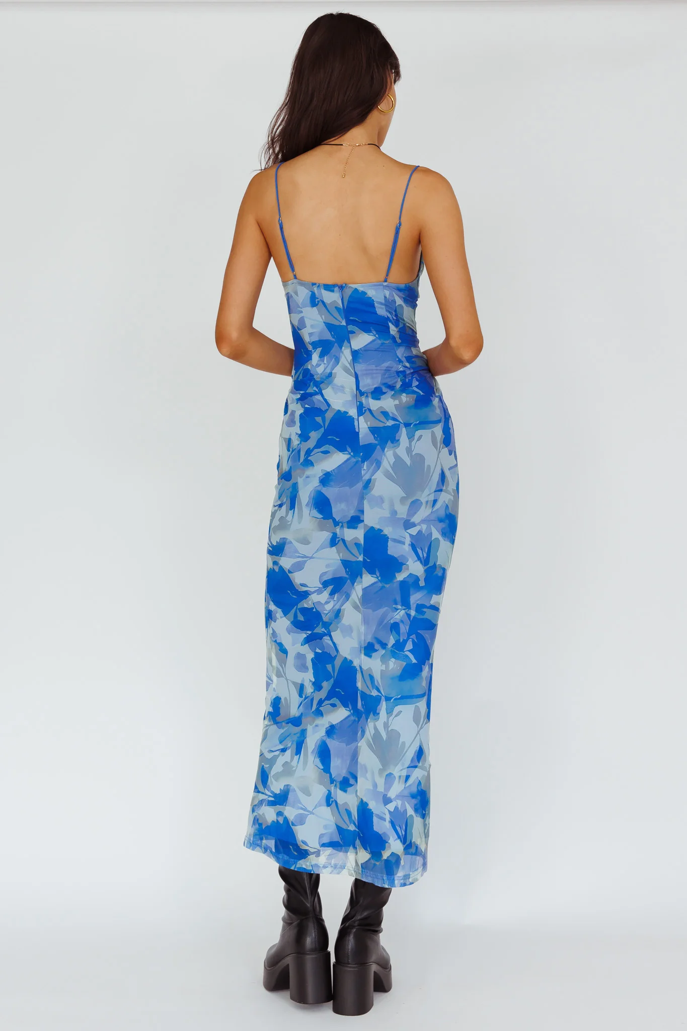 Teava Laced Waist Maxi Dress Print Floral Blue