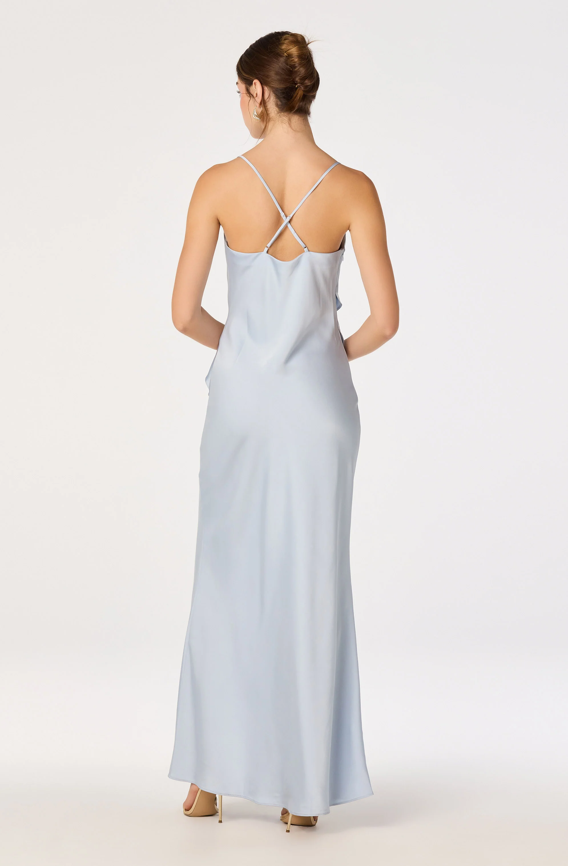 Adelina Satin Ruffle Maxi Dress