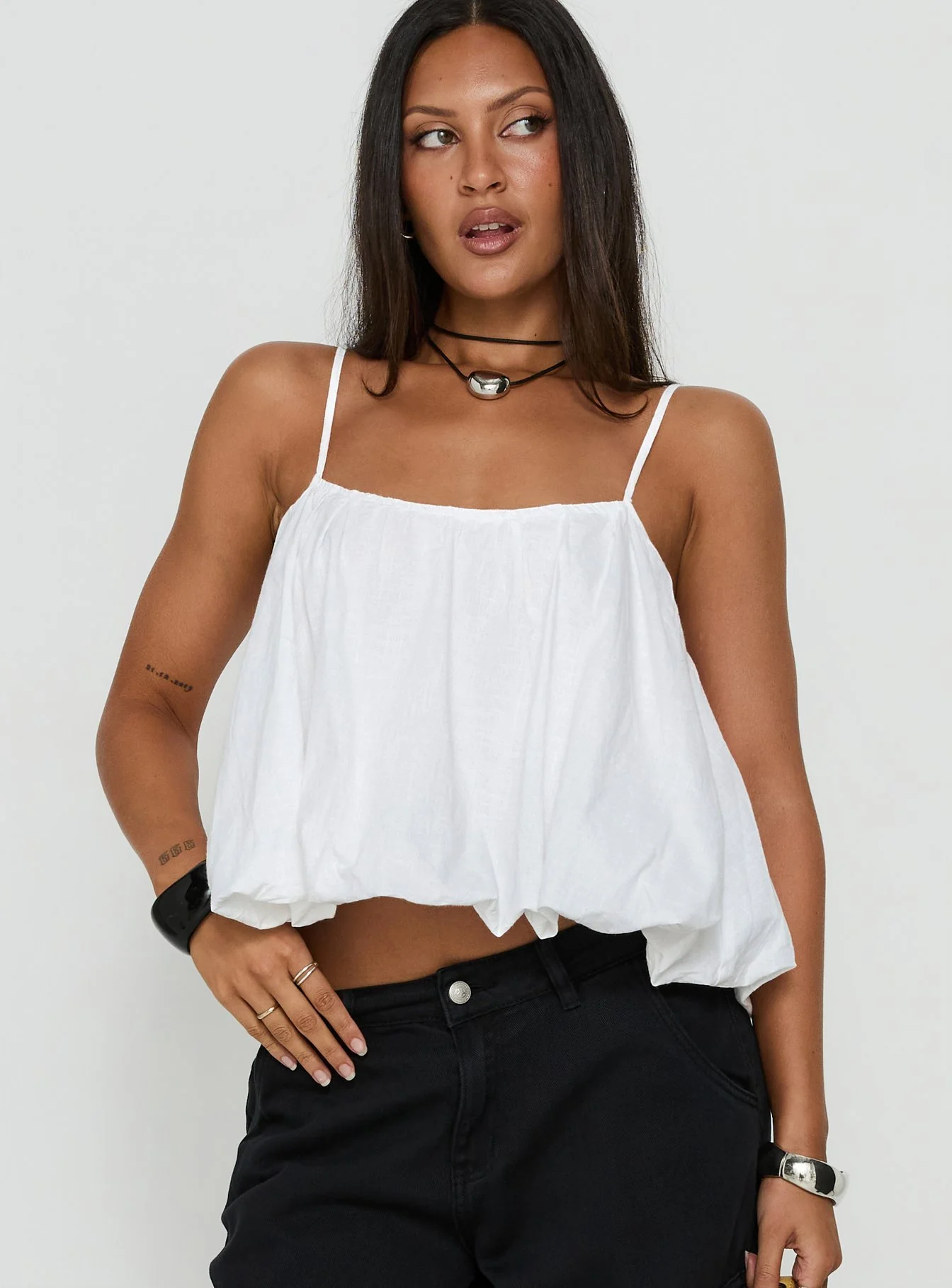 Elfina Babydoll Bubble Top White