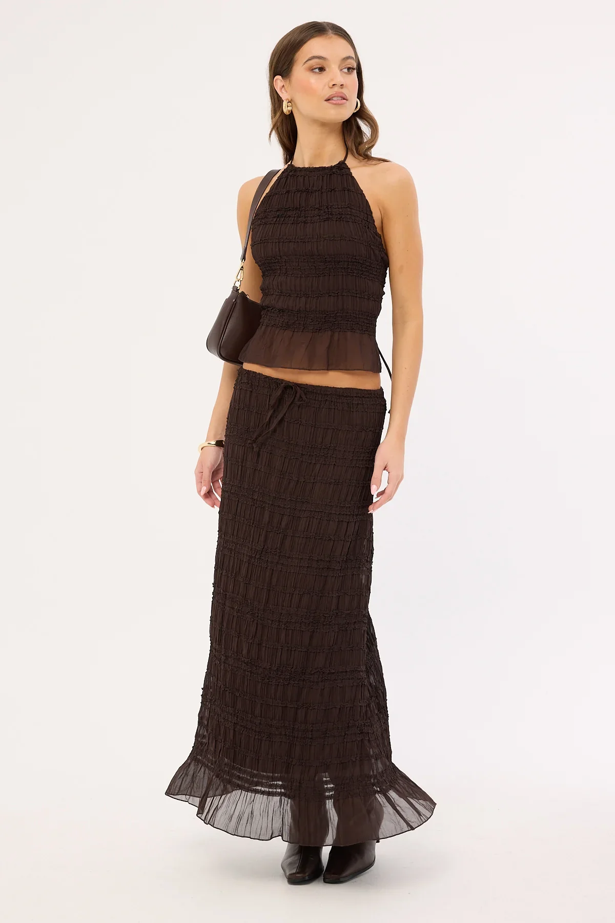 Luck & Trouble Marisole Gathered Maxi Skirt Choc