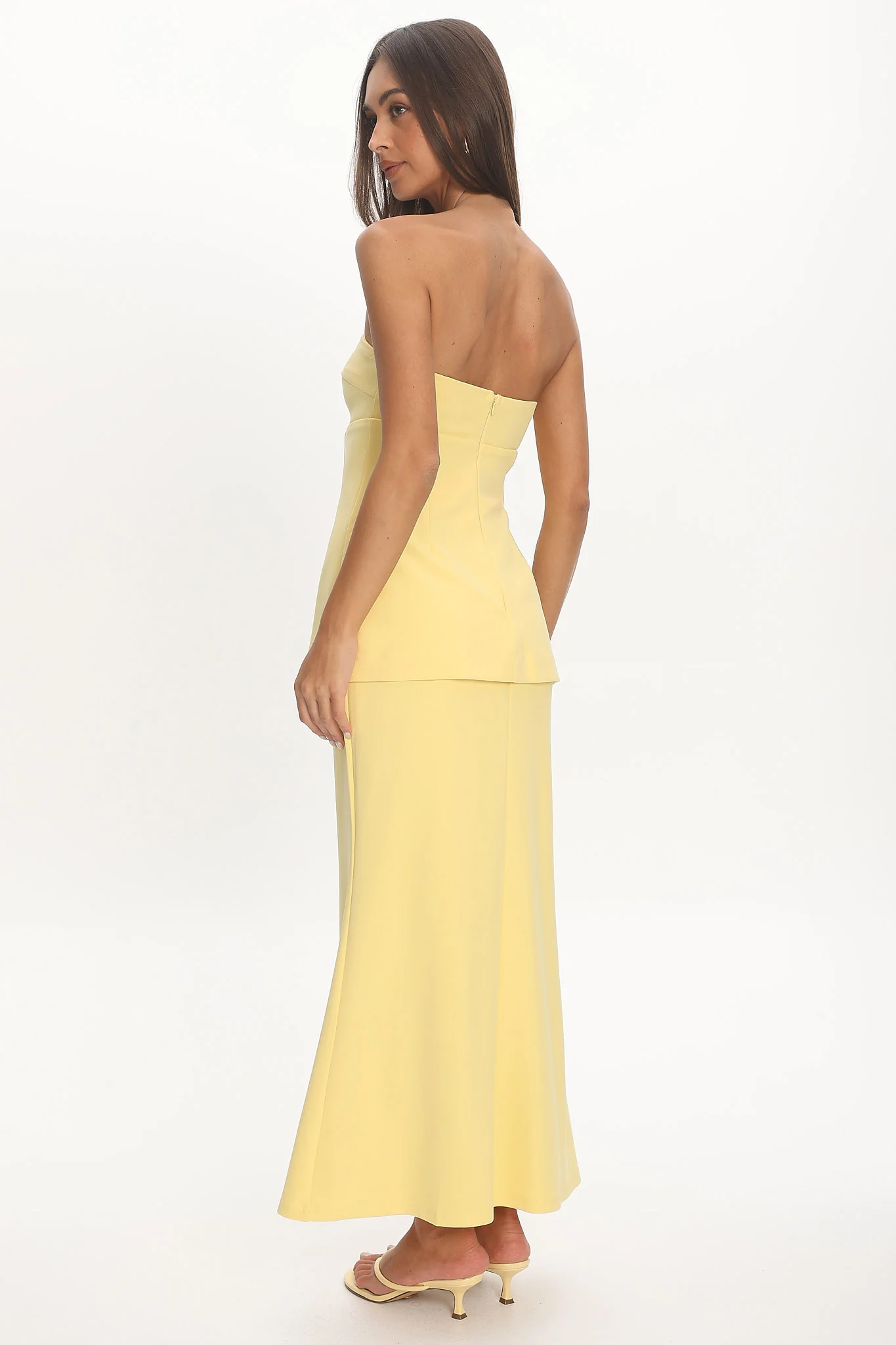 Vicci Strapless Flared Waist Maxi Dress Butter - luluinthesky