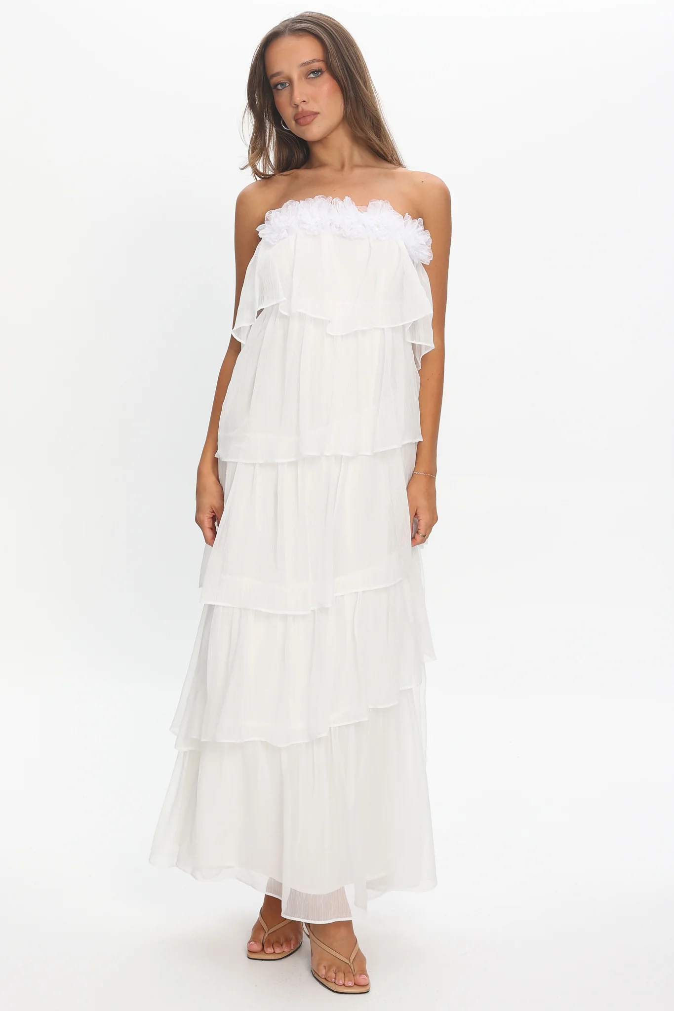 It's Time Tiered Ruffle Maxi Dress Ivory