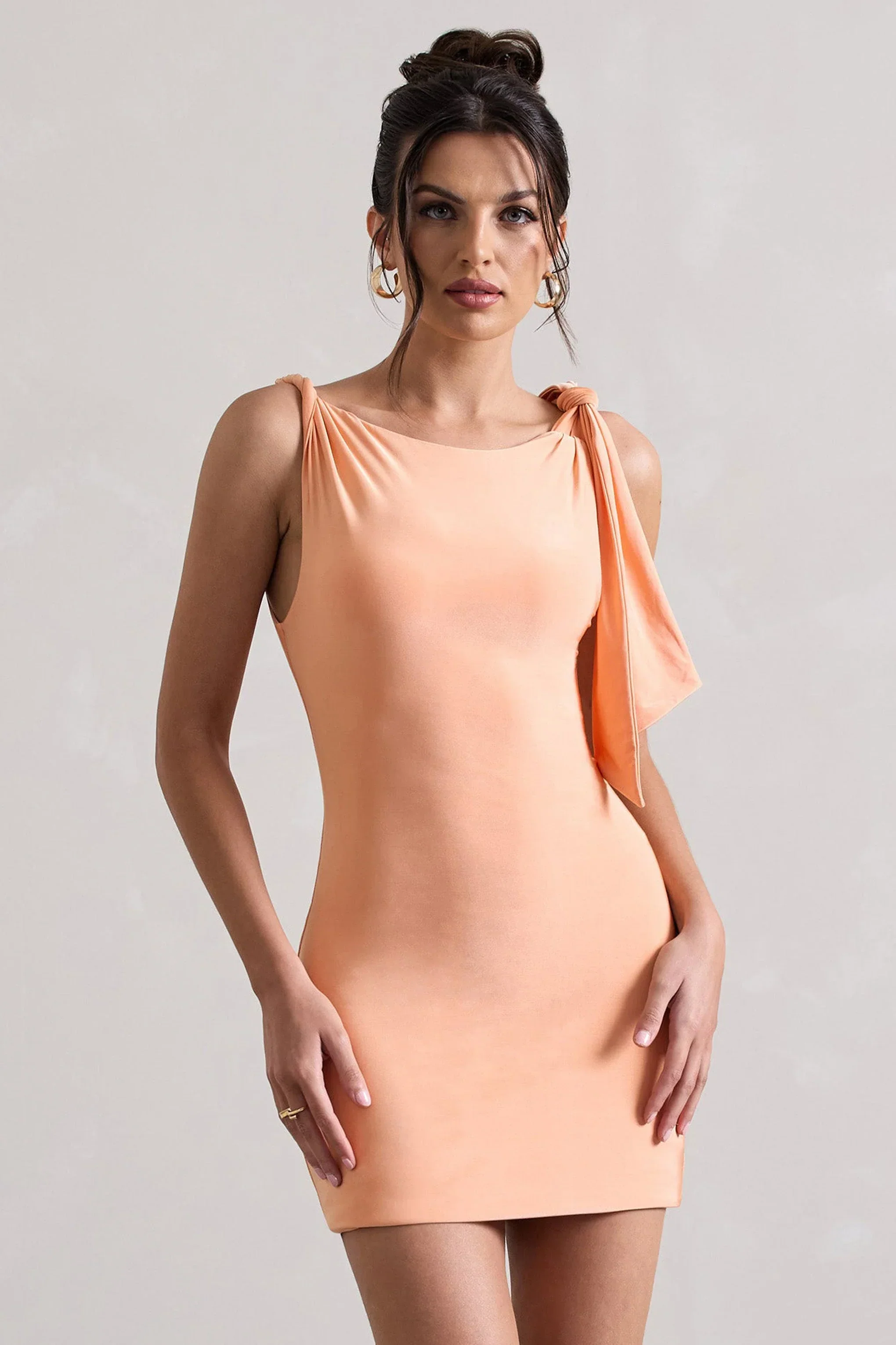 Cassie | Coral Twisted Knot Mini Dress