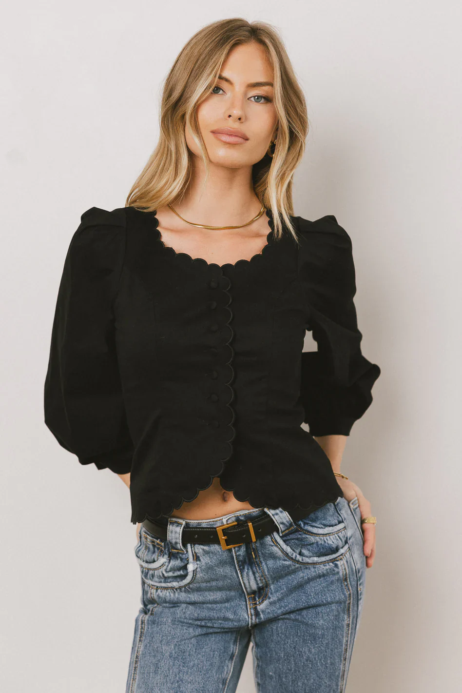 Yara Button Down Top in Black