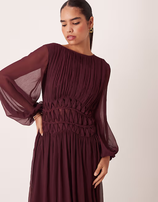 macrame waisted detail maxi dress in berry