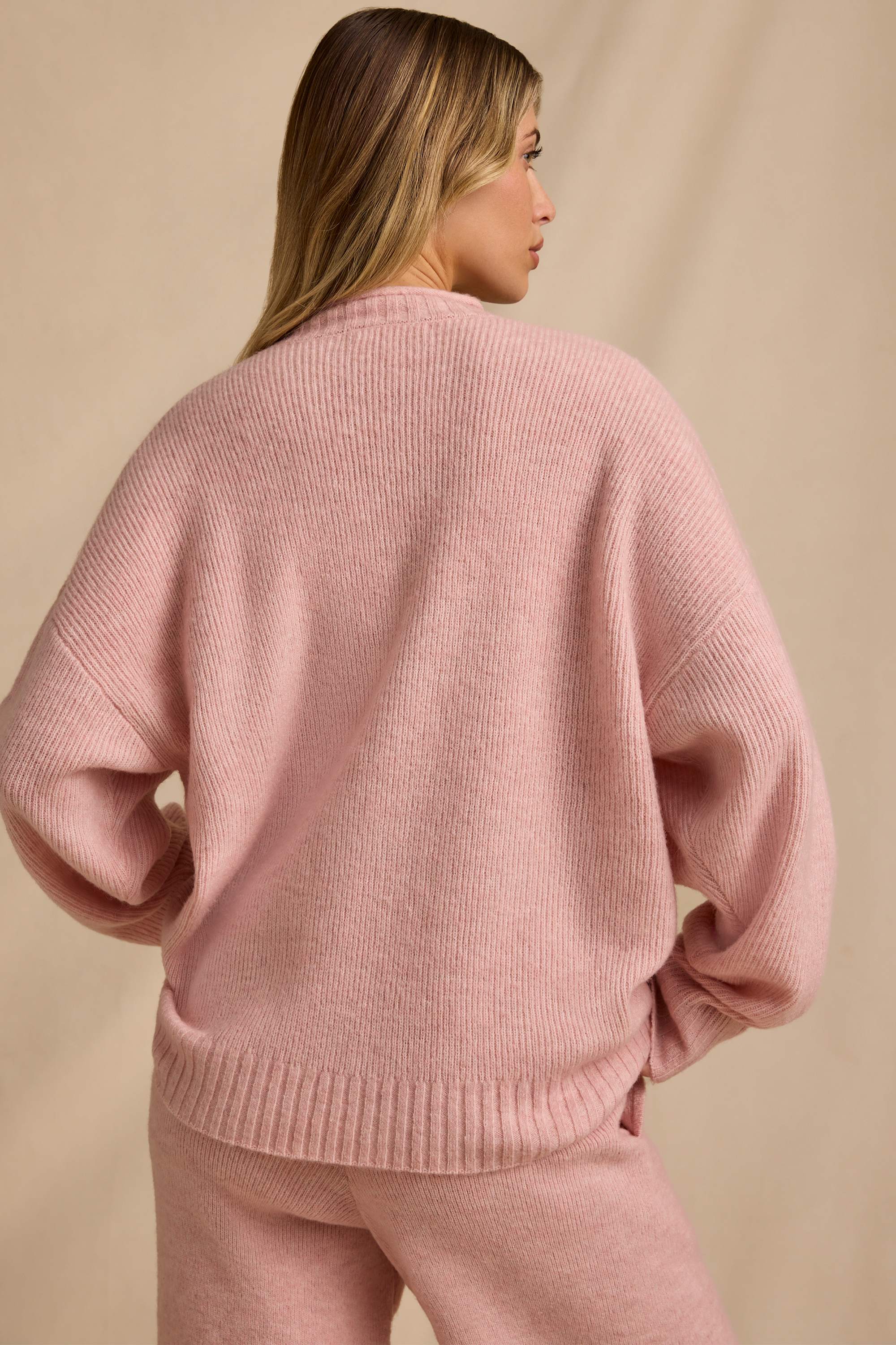 Ribbed Knit Oversized Jumper in Blush Pink