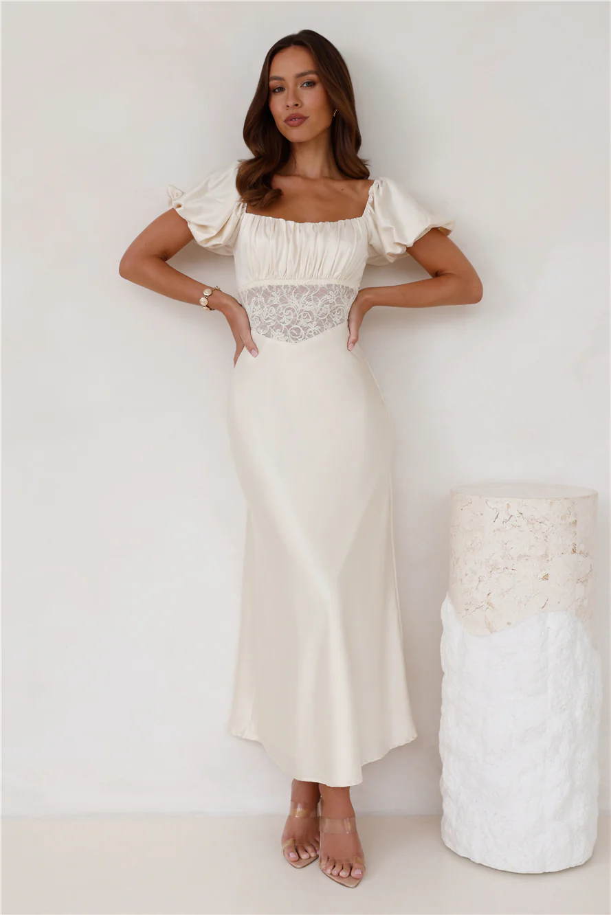 Connected By Love Satin Maxi Dress Butter - luluinthesky