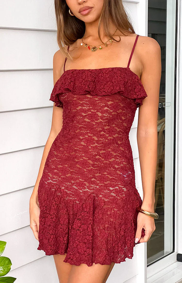 Celeste Wine Lace Party Mini Dress
